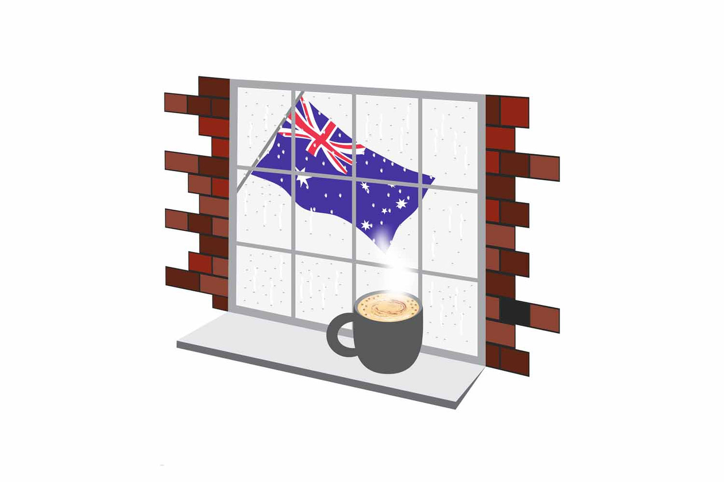 Australia Coffee Rain Window Vector Illustration | Cozy Café Scene