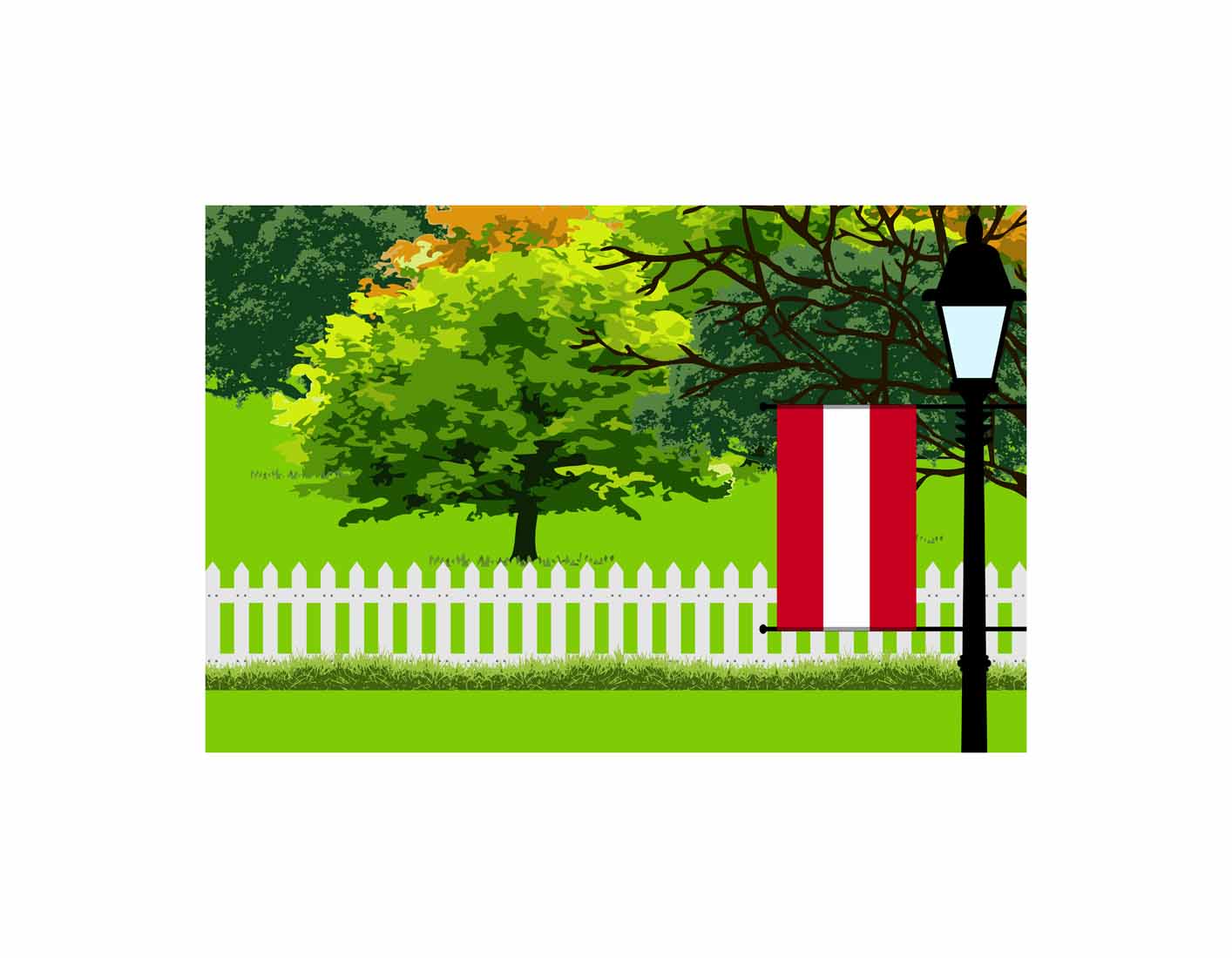 Austria Home Town Trees Landscape Moon Night Vector Illustrations