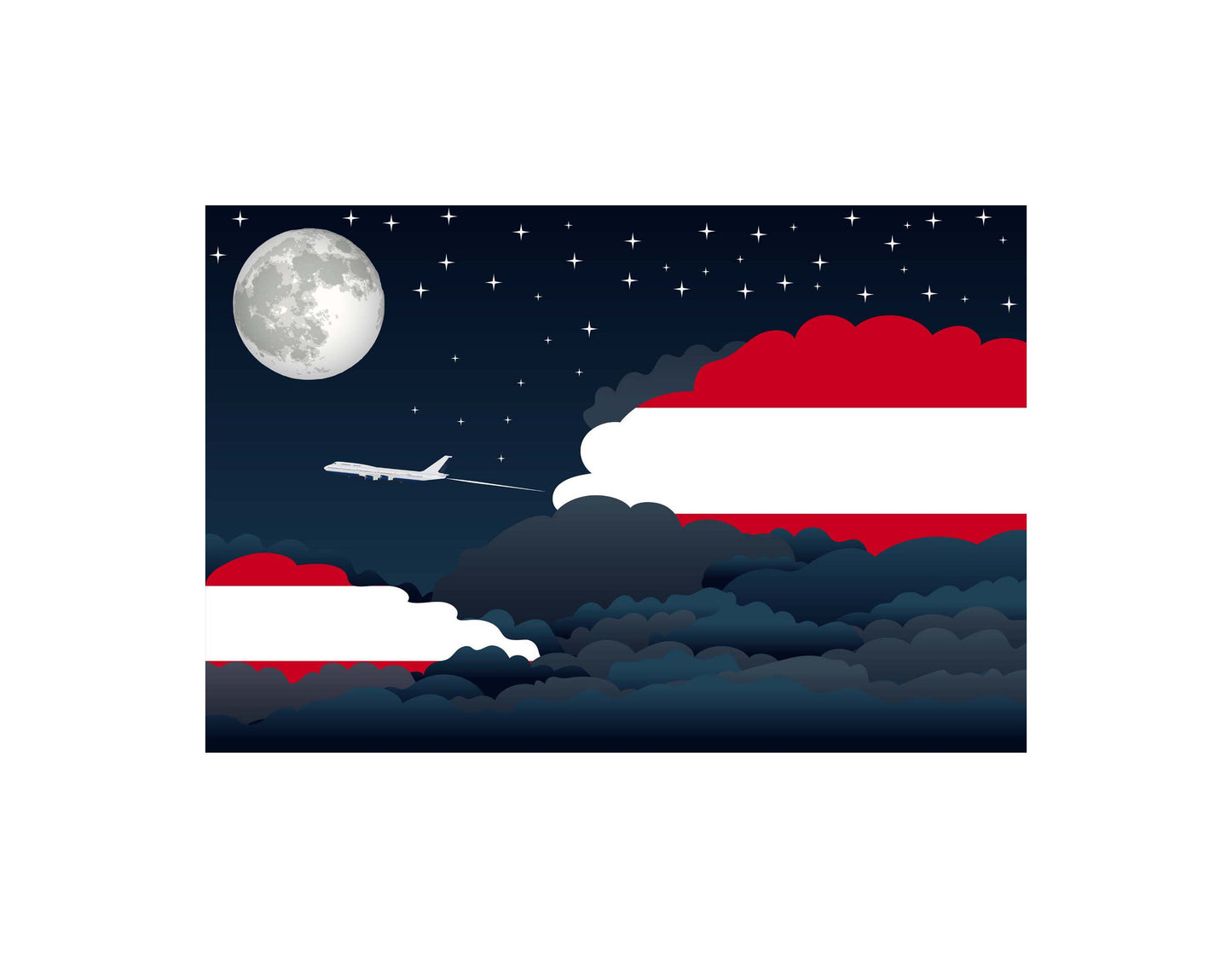 Austria Airplane Night Clouds Vector Illustrations | Aviation Night Sky Collection
