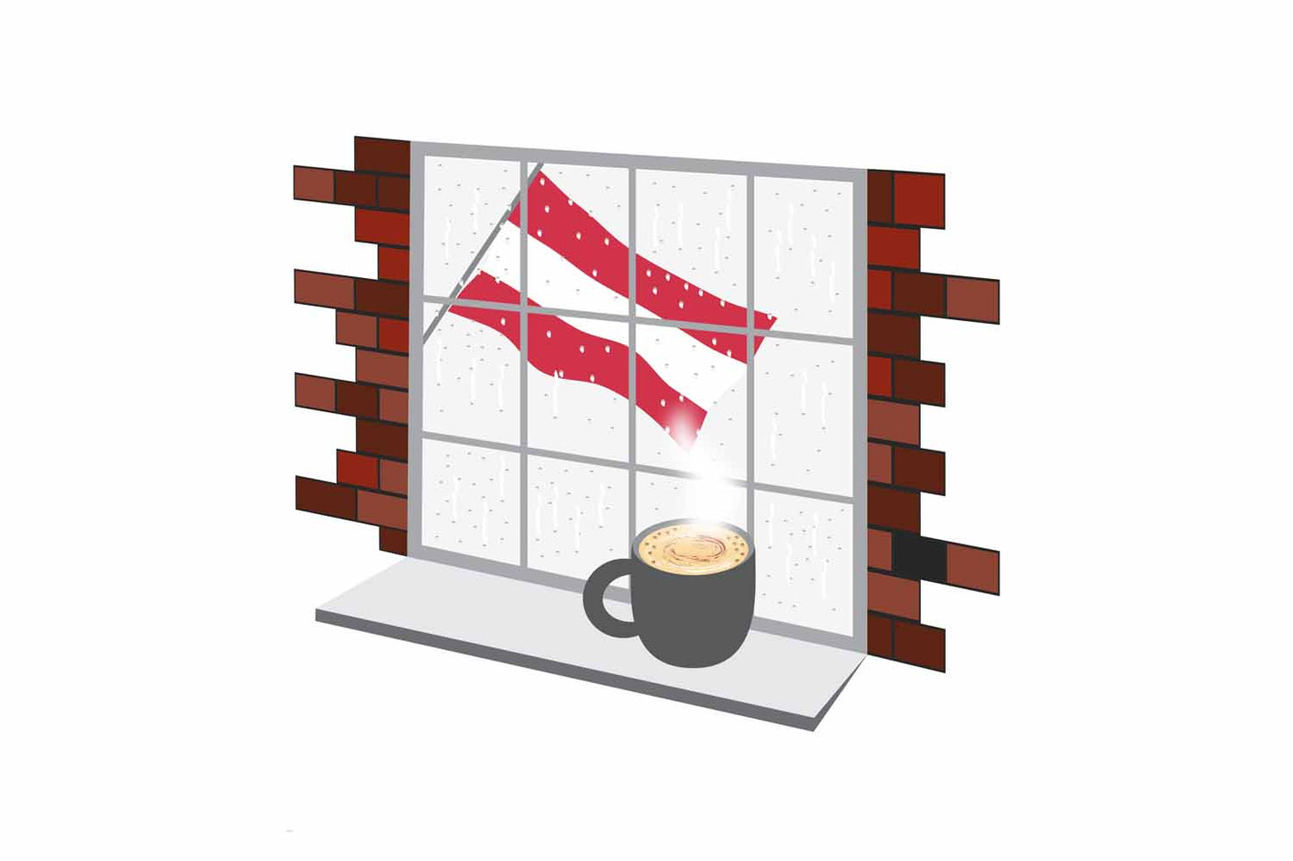 Austria Coffee Rain Window Vector Illustration | Cozy Café Scene