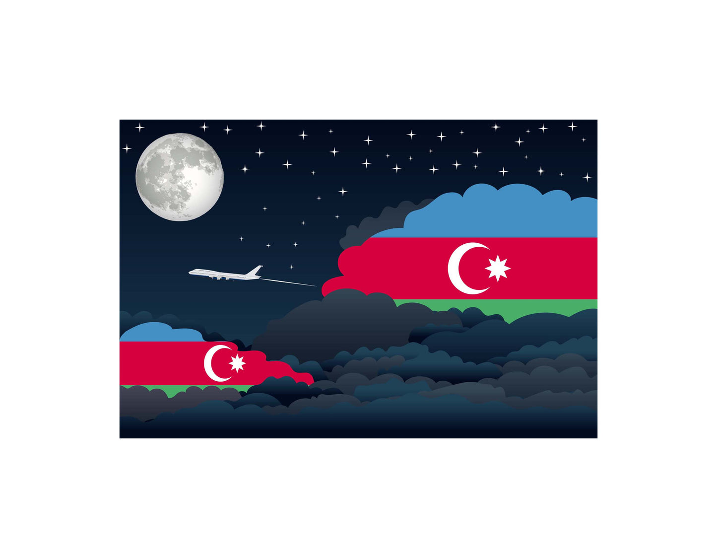 Azerbaijan Airplane Night Clouds Vector Illustrations | Aviation Night Sky Collection