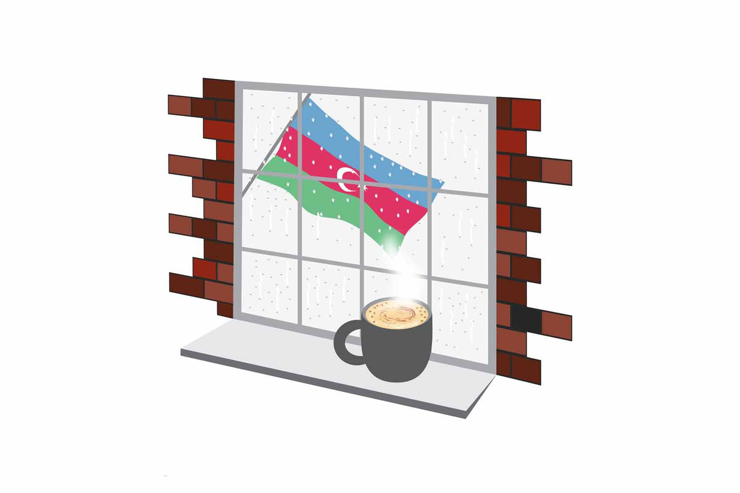 Azerbaijan Coffee Rain Window Vector Illustration | Cozy Café Scene