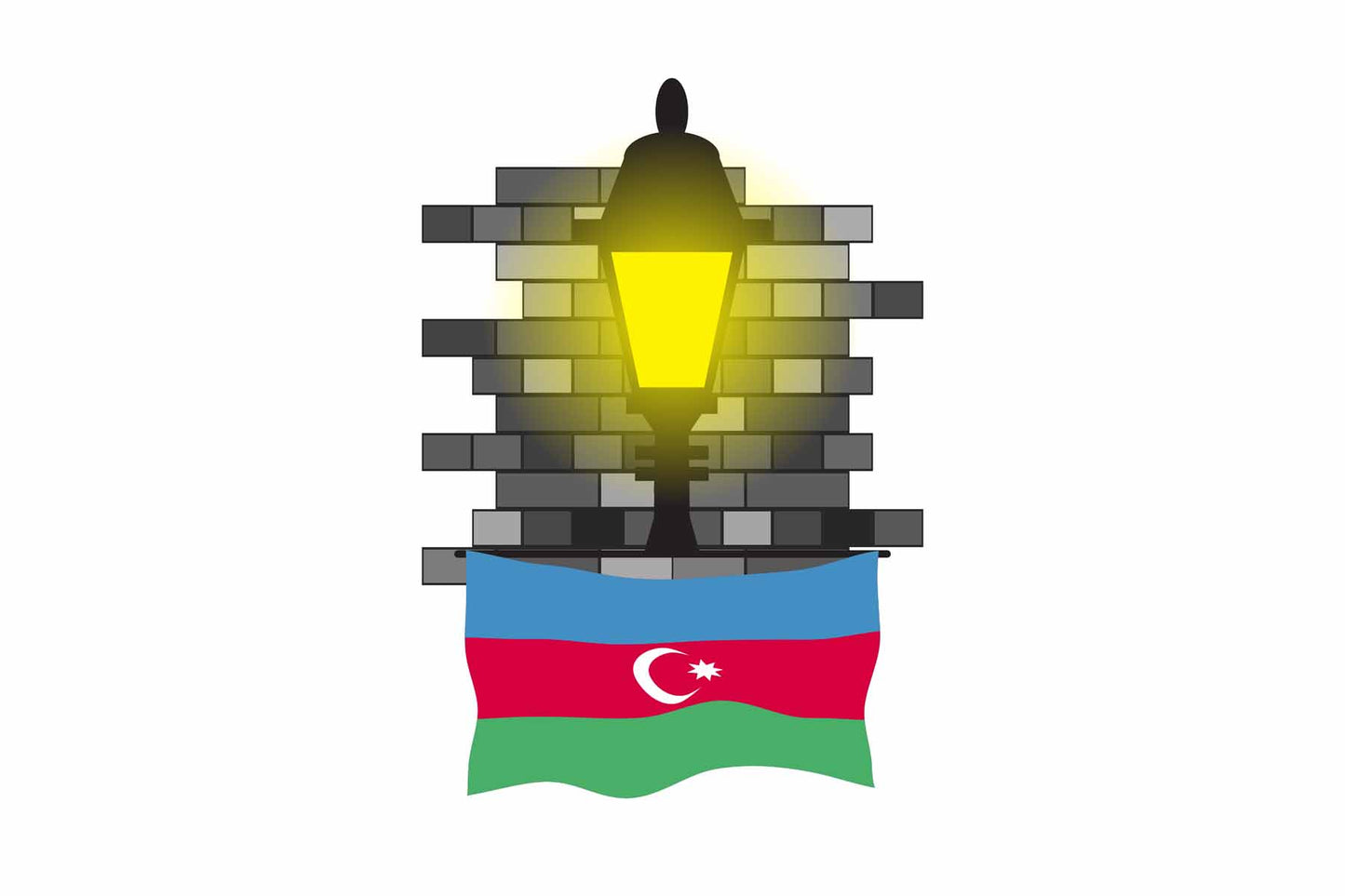 Azerbaijan World Street Lamp Bricks Dark Night Vector Illustrations | Moonlit Urban Landscape Collection