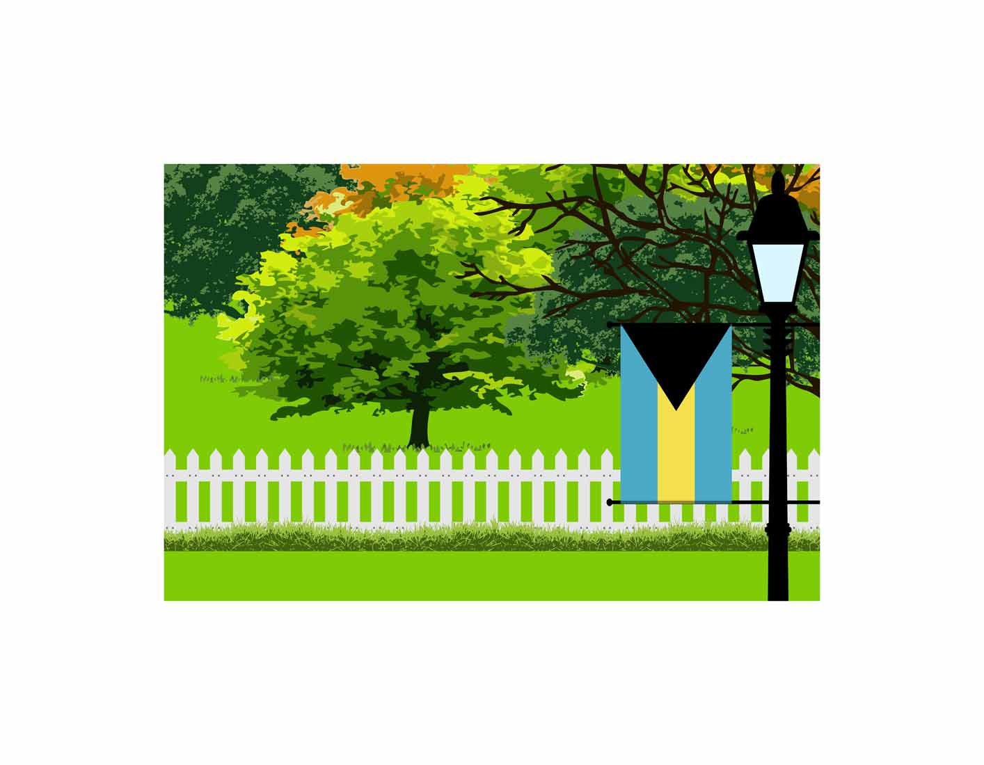 Bahamas Home Town Trees Landscape Moon Night Vector Illustrations