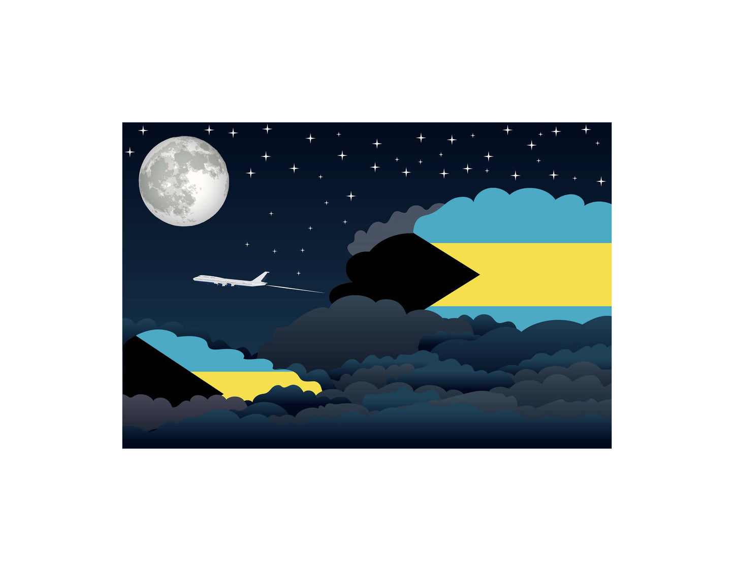 Bahamas Airplane Night Clouds Vector Illustrations | Aviation Night Sky Collection