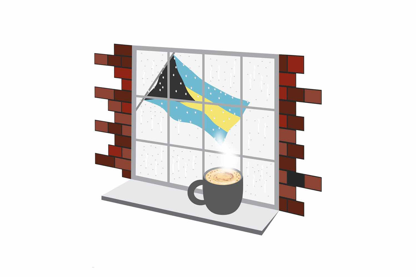 Bahamas Coffee Rain Window Vector Illustration | Cozy Café Scene