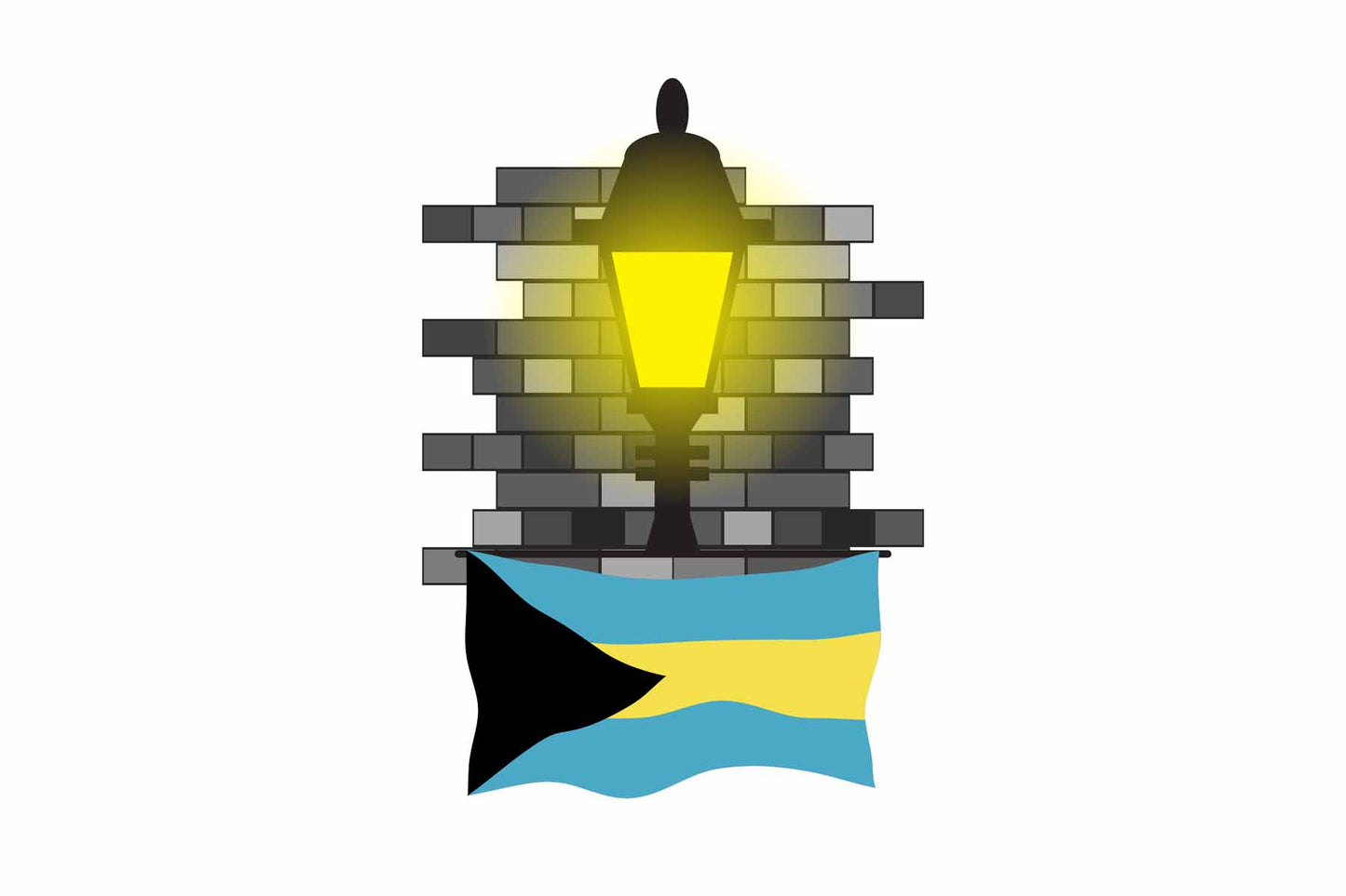 Bahamas World Street Lamp Bricks Dark Night Vector Illustrations | Moonlit Urban Landscape Collection