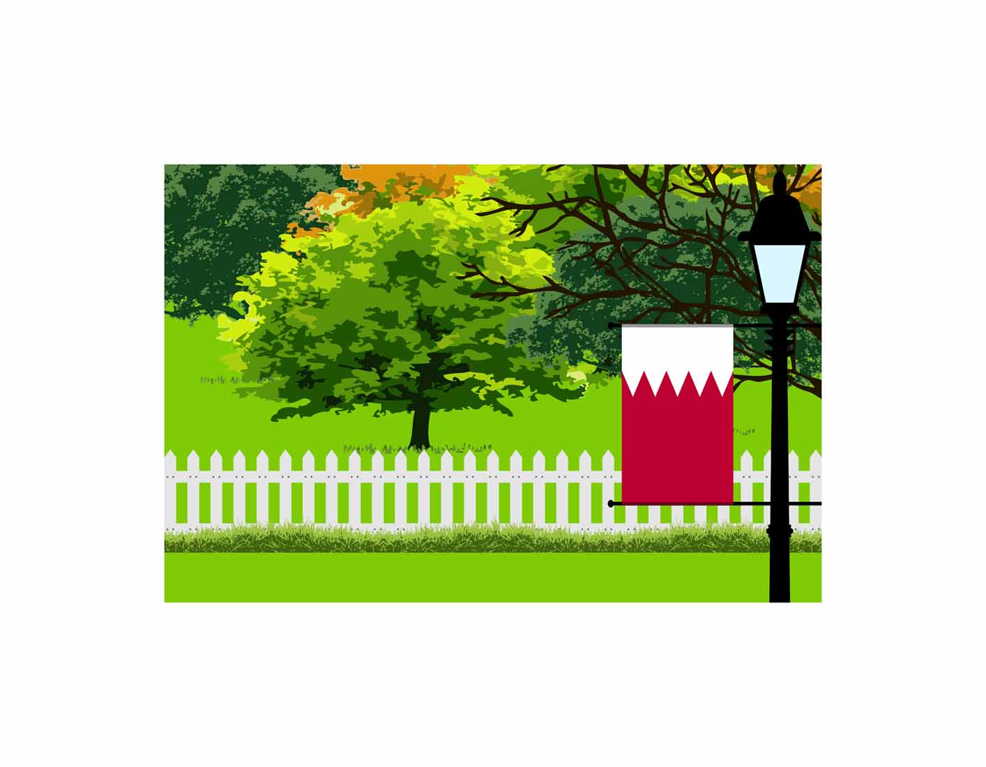 Bahrain Home Town Trees Landscape Moon Night Vector Illustrations