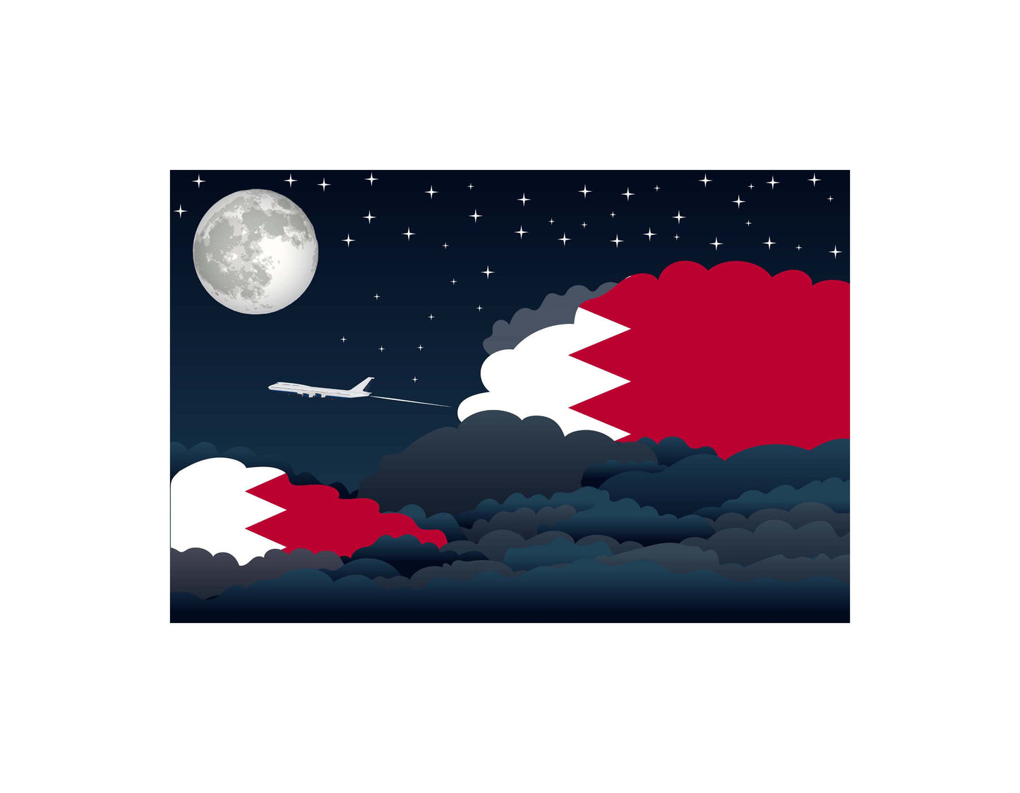 Bahrain Flag Night Clouds Aeroplane Airport Flying Vector Illustration