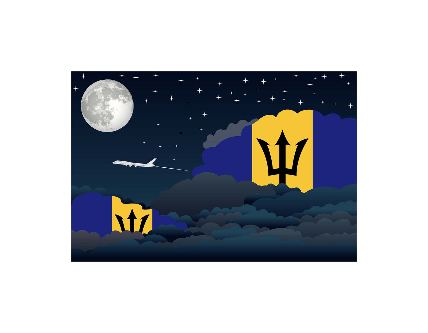 Barbados Airplane Night Clouds Vector Illustrations | Aviation Night Sky Collection