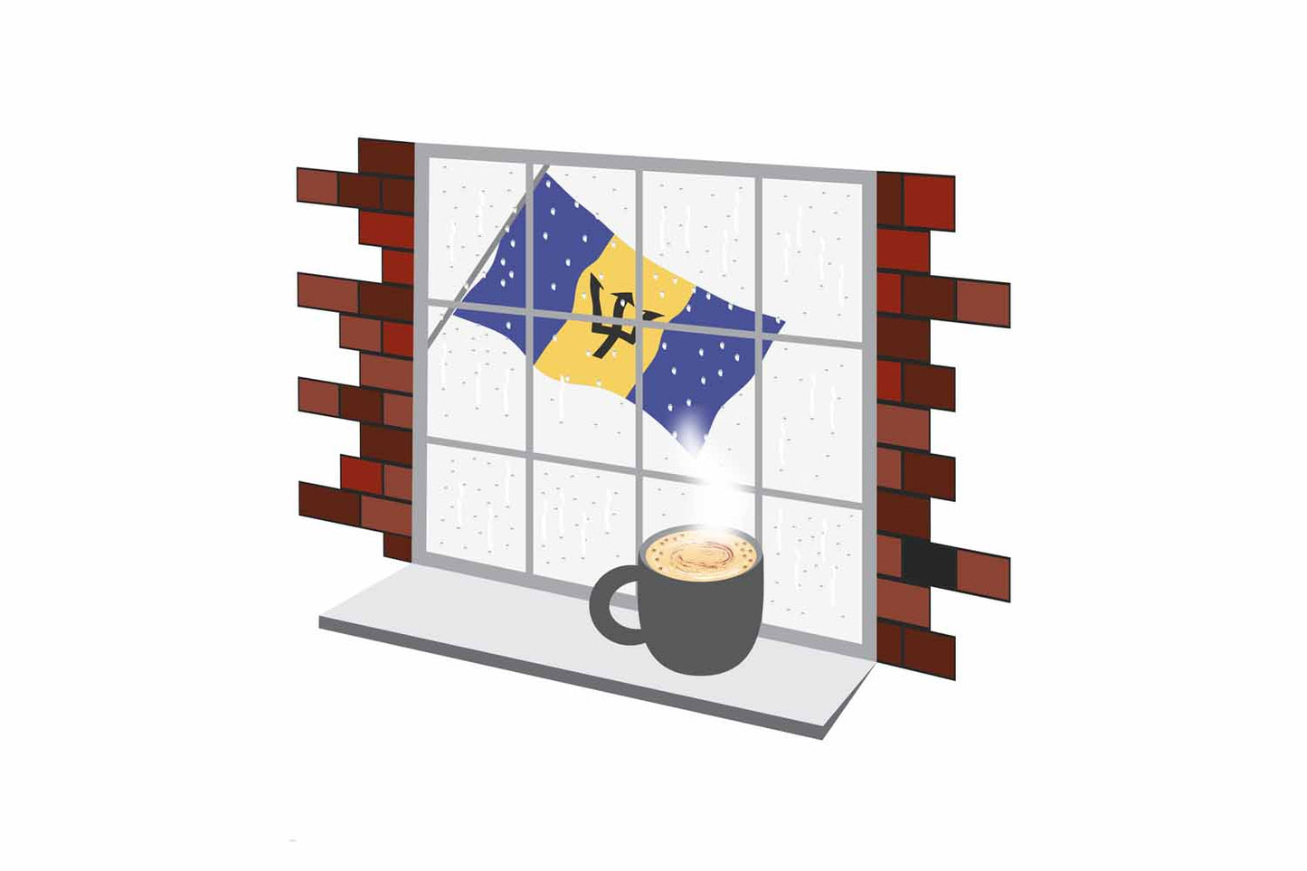 Barbados Coffee Rain Window Vector Illustration | Cozy Café Scene