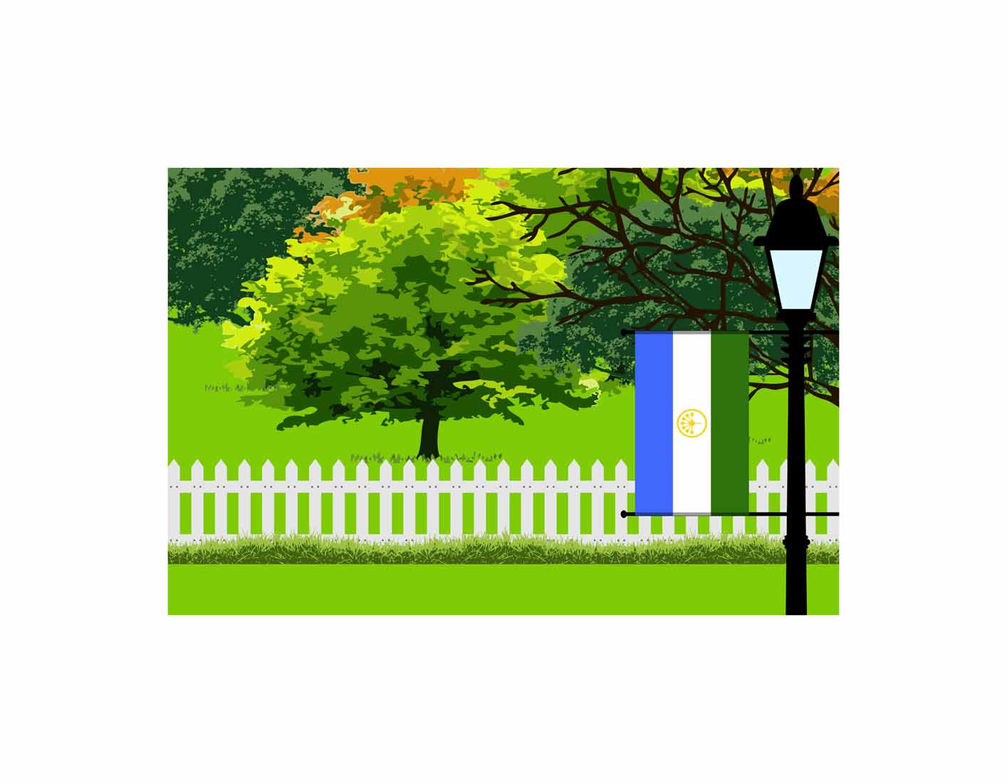 Bashkortostan Home Town Trees Landscape Moon Night Vector Illustrations