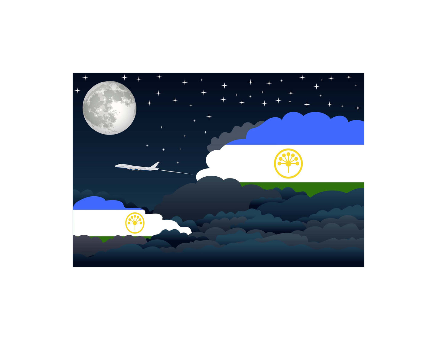 Bashkortostan Airplane Night Clouds Vector Illustrations | Aviation Night Sky Collection