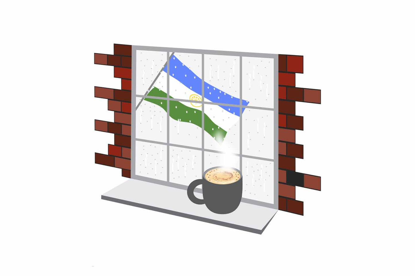 Bashkortostan Coffee Rain Window Vector Illustration | Cozy Café Scene