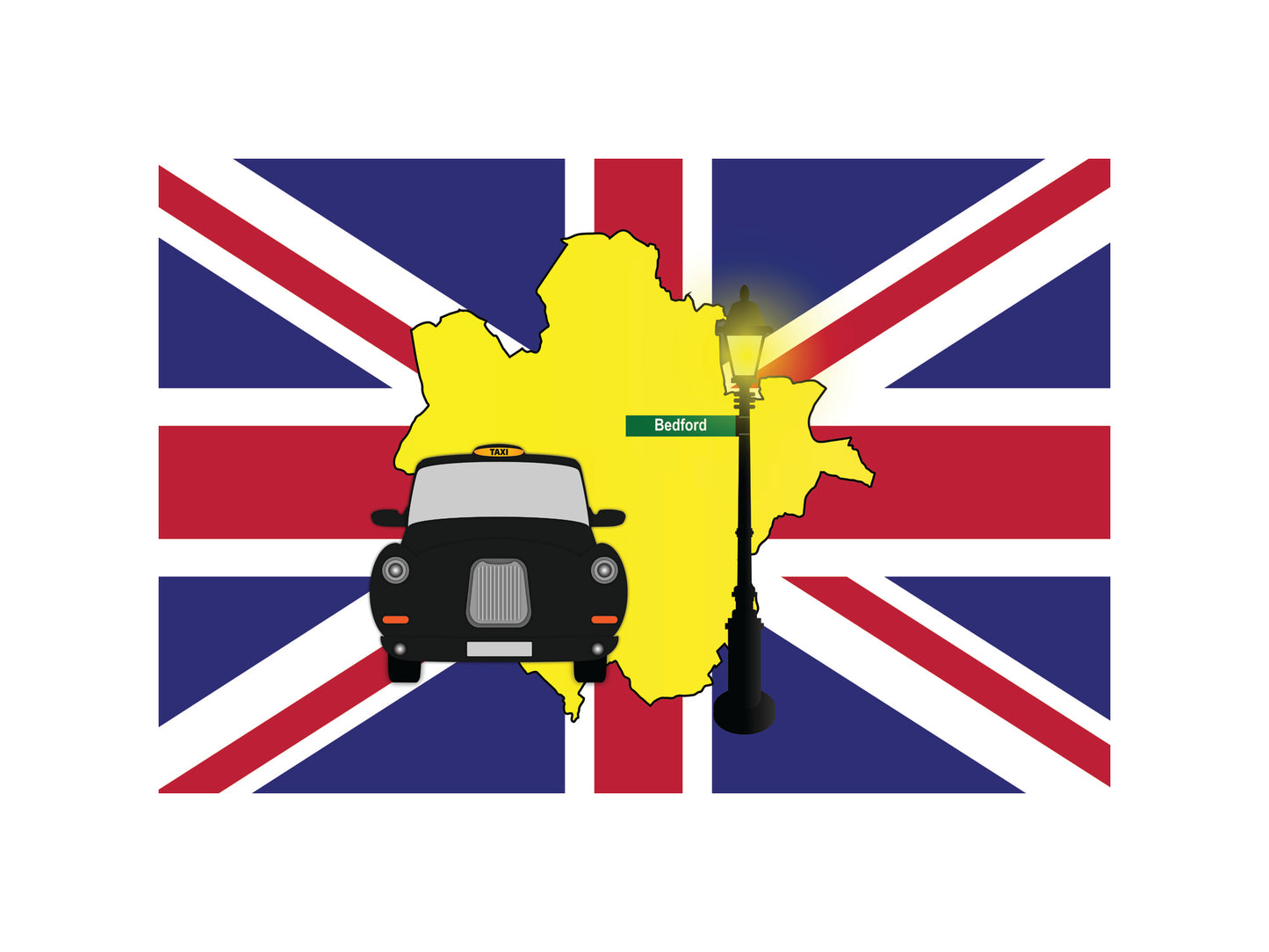 Bedford United Kingdom Black Taxi Vector Illustrations | Iconic London Taxi Collection
