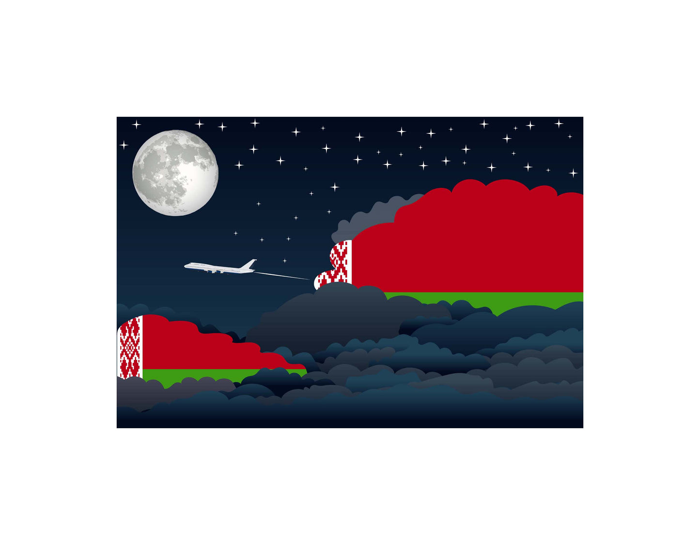 Belarus Airplane Night Clouds Vector Illustrations | Aviation Night Sky Collection