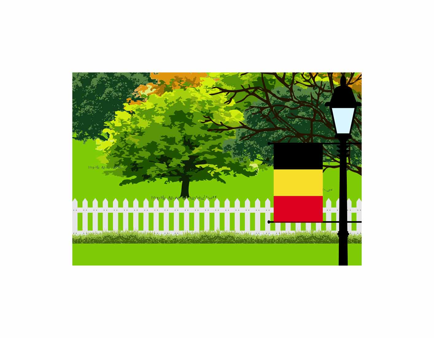 Belgium Home Town Trees Landscape Moon Night Vector Illustrations