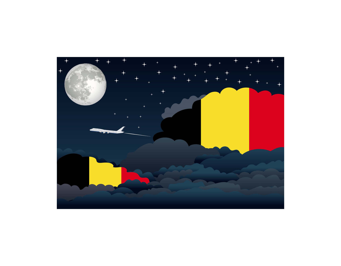 Belgium Airplane Night Clouds Vector Illustrations | Aviation Night Sky Collection
