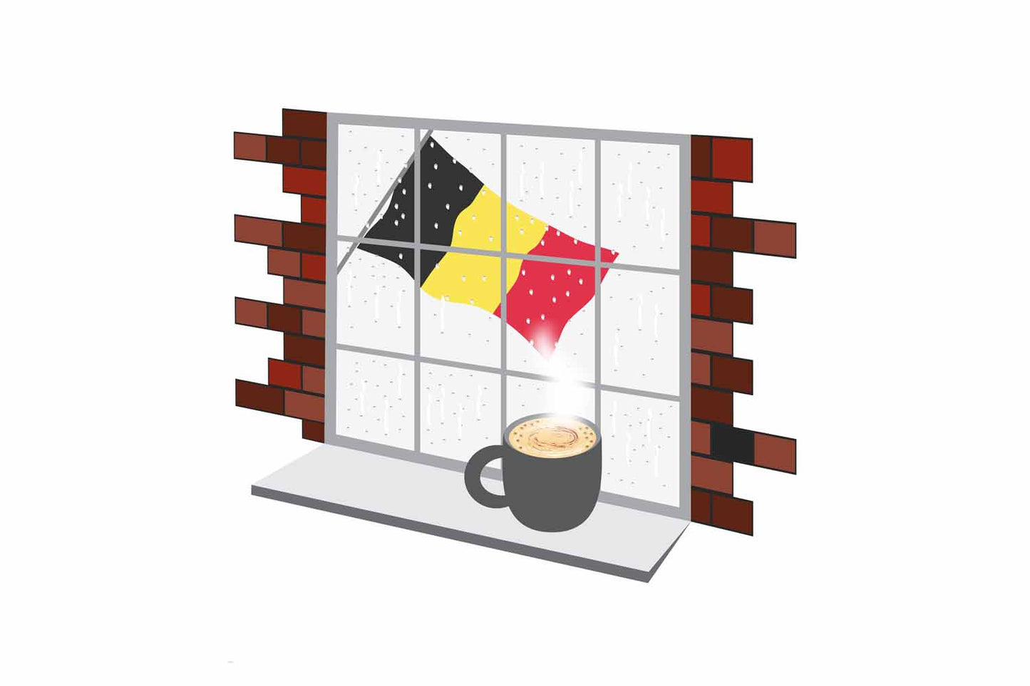 Belgium Coffee Rain Window Vector Illustration | Cozy Café Scene
