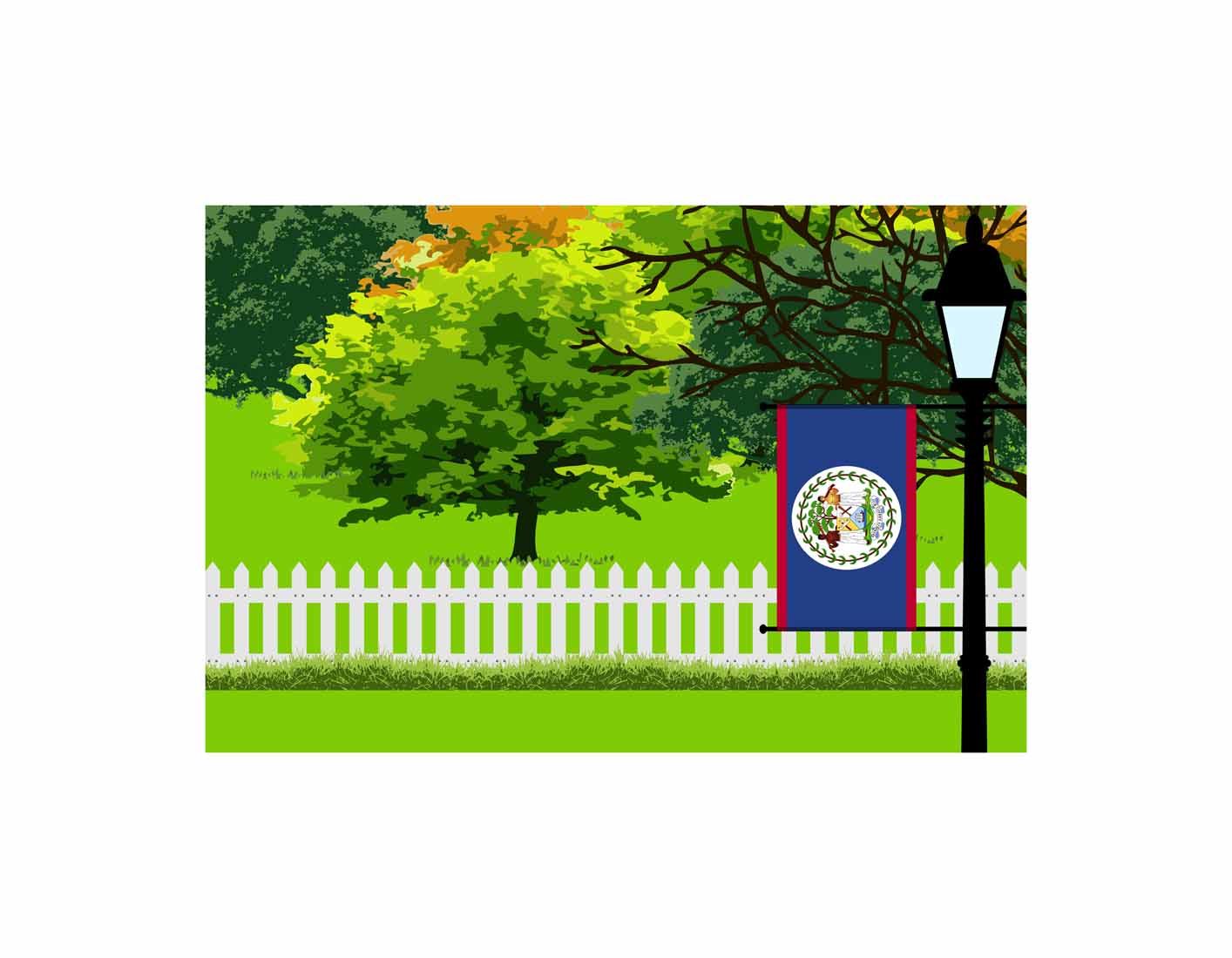 Belize Home Town Trees Landscape Moon Night Vector Illustrations