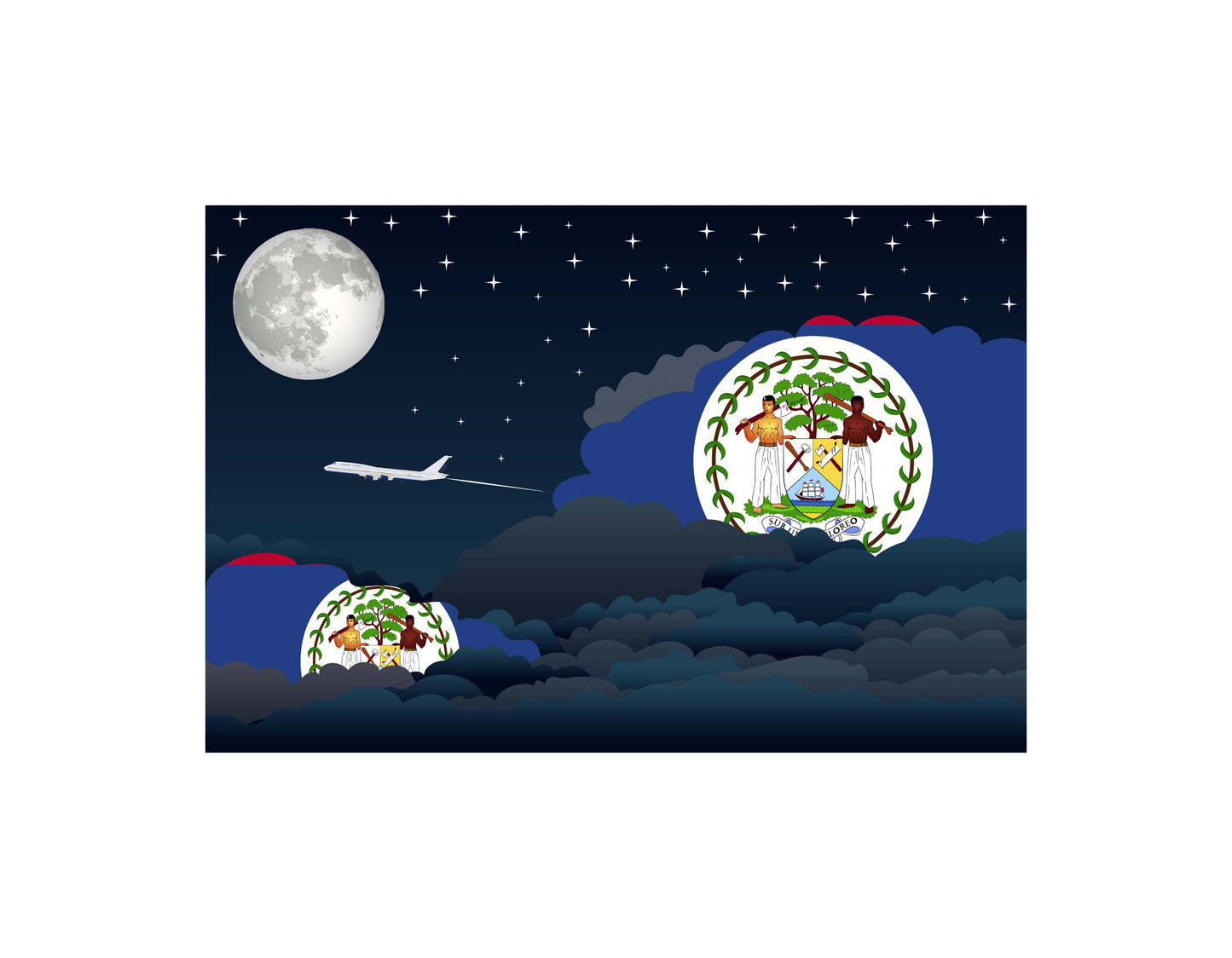 Belize Airplane Night Clouds Vector Illustrations | Aviation Night Sky Collection