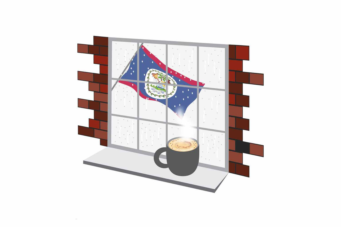 Belize Coffee Rain Window Vector Illustration | Cozy Café Scene
