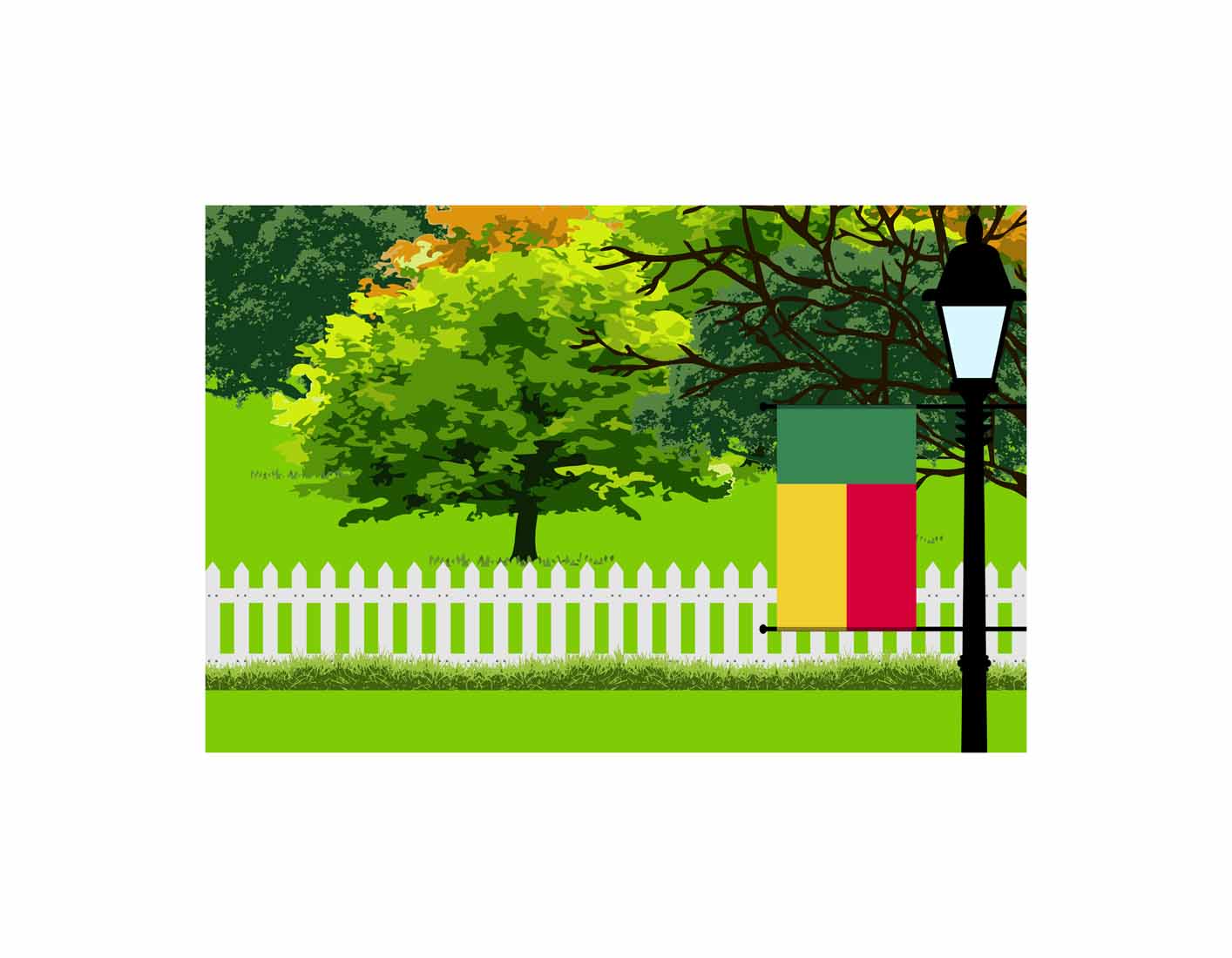 Benin Home Town Trees Landscape Moon Night Vector Illustrations