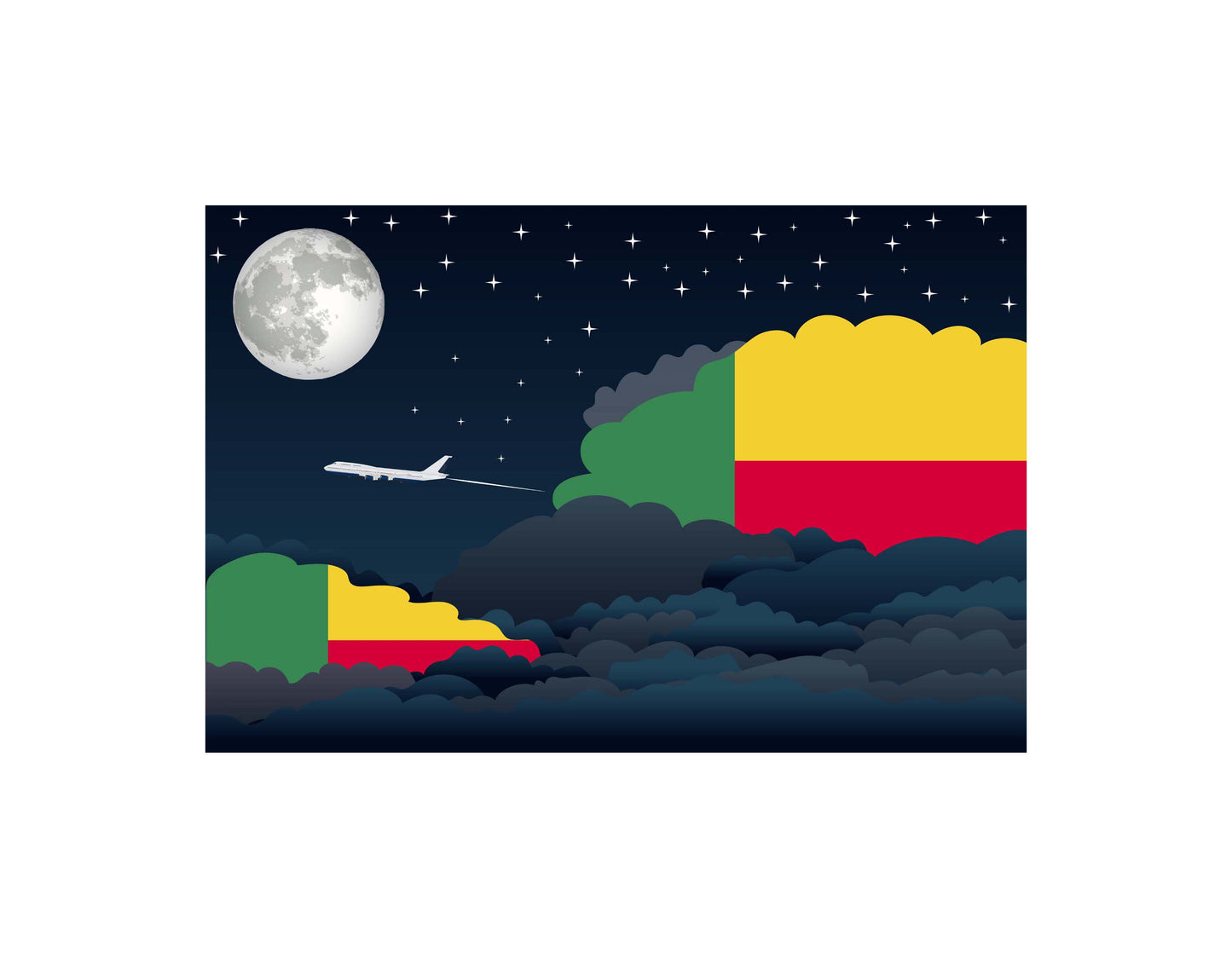 Benin Airplane Night Clouds Vector Illustrations | Aviation Night Sky Collection