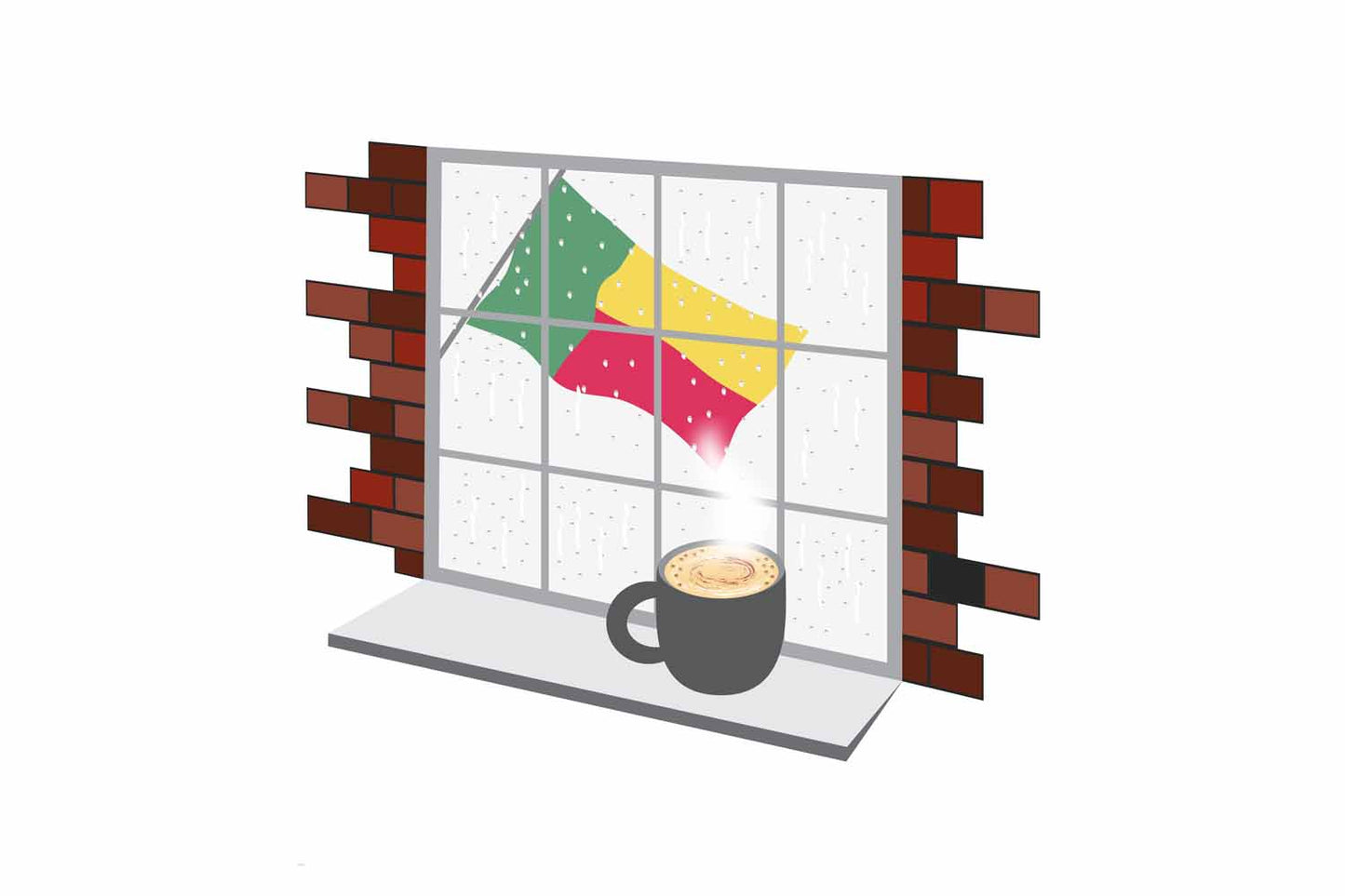 Benin Coffee Rain Window Vector Illustration | Cozy Café Scene