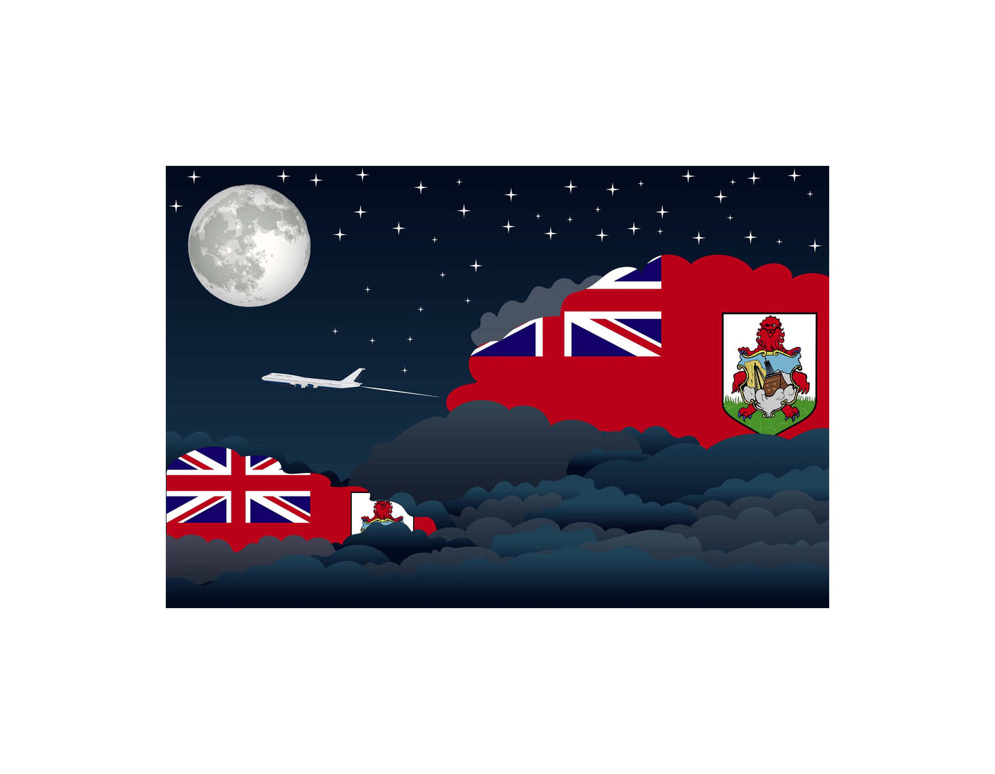 Bermuda Airplane Night Clouds Vector Illustrations | Aviation Night Sky Collection