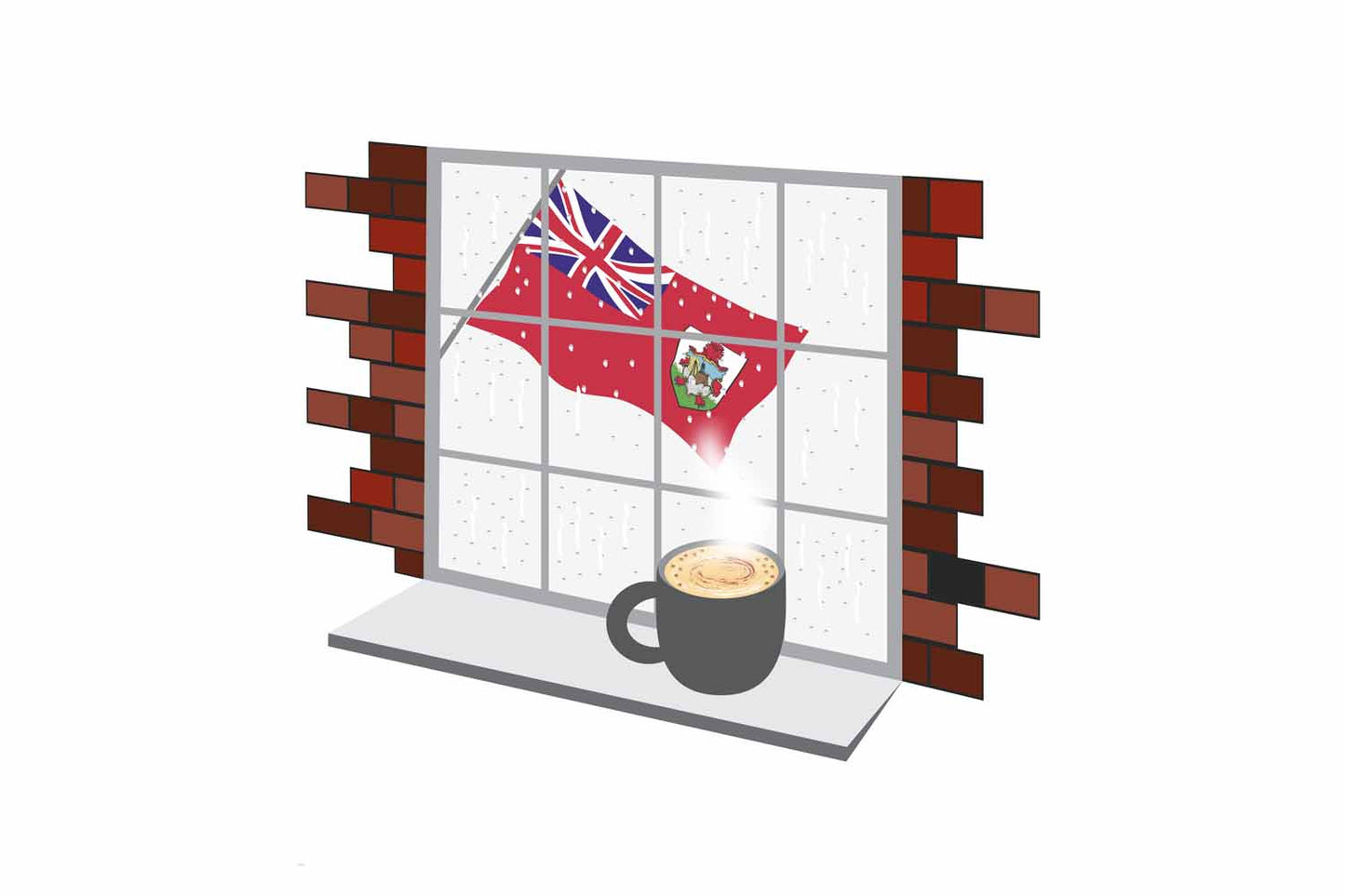 Bermuda Coffee Rain Window Vector Illustration | Cozy Café Scene