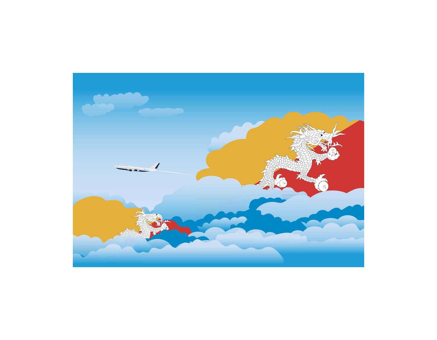 Bhutan Airplane Day Clouds Vector Illustration | Travel & Aviation Sky Scene