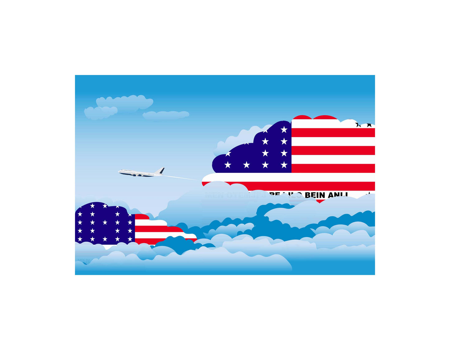 Bikini Atoll Airplane Day Clouds Vector Illustration | Travel & Aviation Sky Scene