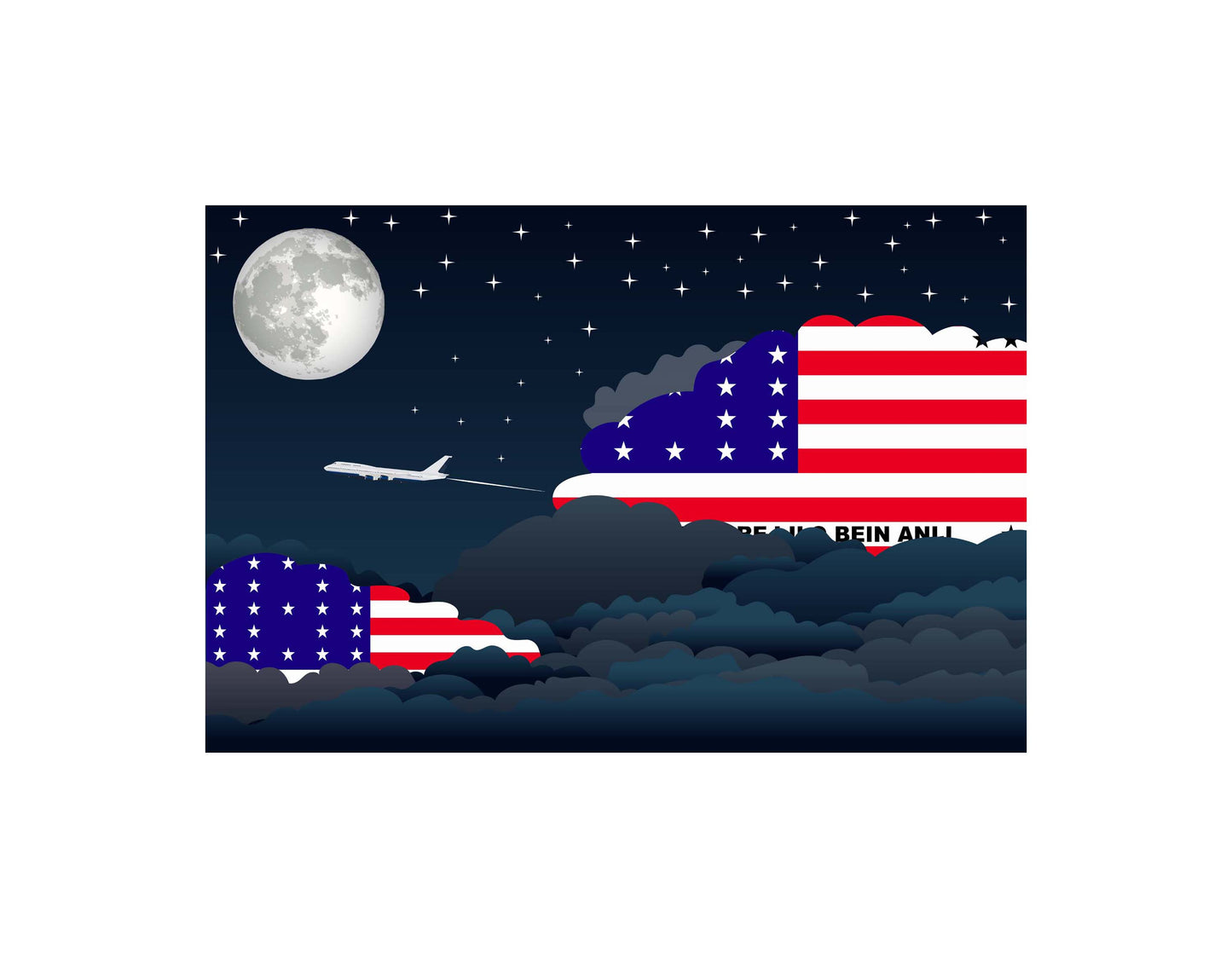 Bikini Atoll Airplane Night Clouds Vector Illustrations | Aviation Night Sky Collection