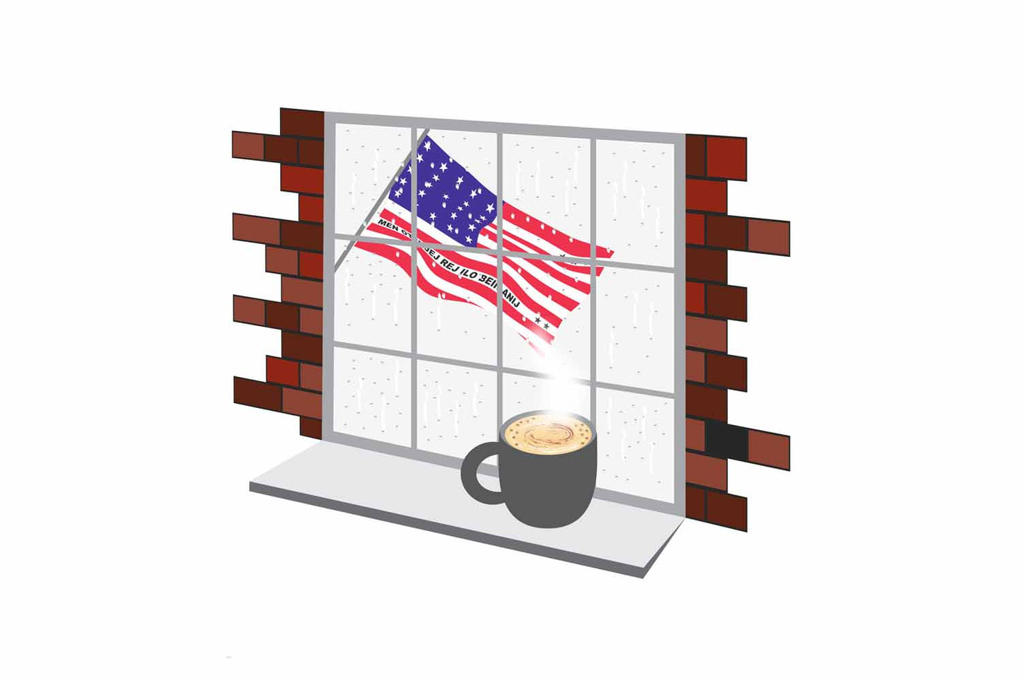 Bikini Atoll Coffee Rain Window Vector Illustration | Cozy Café Scene