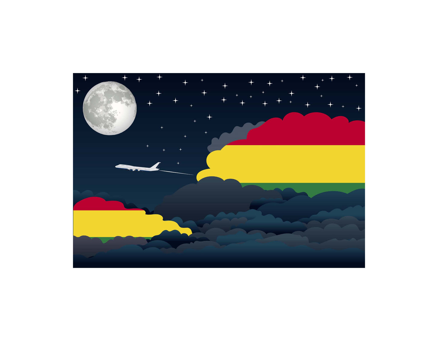 Bolivia Airplane Night Clouds Vector Illustrations | Aviation Night Sky Collection