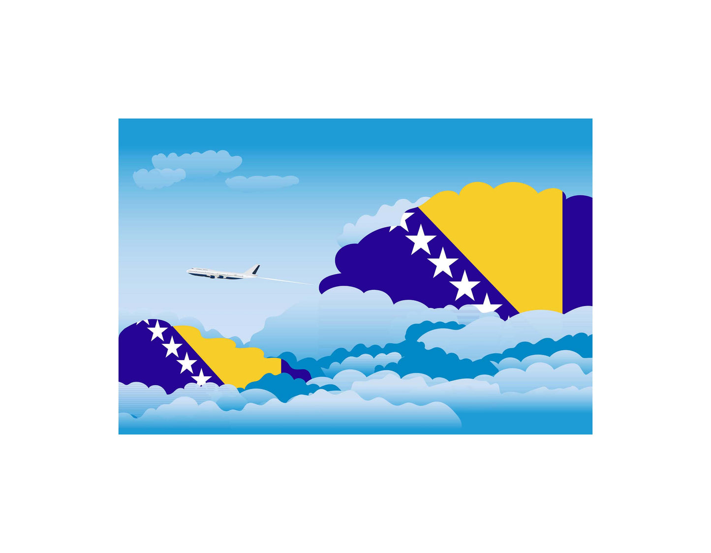 Bosnia and Herzegovina Airplane Day Clouds Vector Illustration | Travel & Aviation Sky Scene