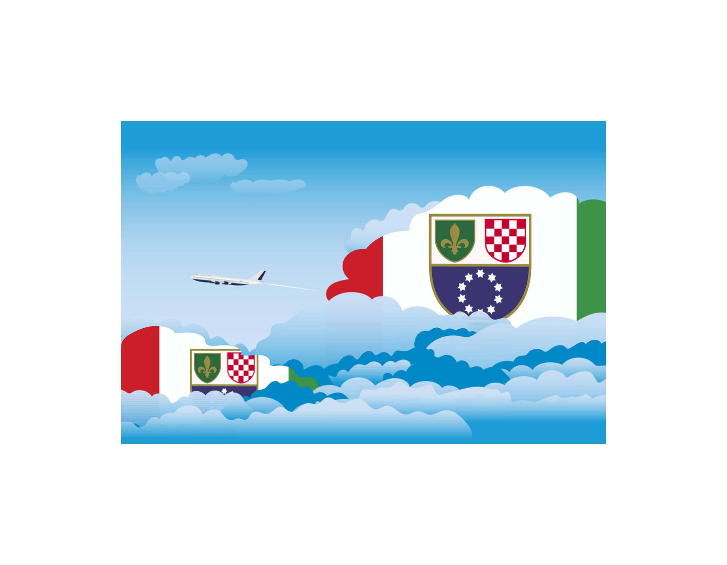 Bosnia and Herzegovina Federation of Airplane Day Clouds Vector Illustration | Travel & Aviation Sky Scene