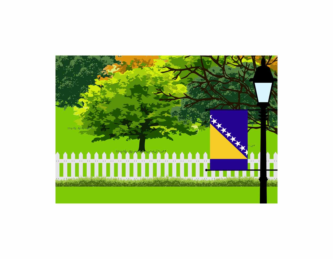Bosnia and Herzegovina Home Town Trees Landscape Moon Night Vector Illustrations