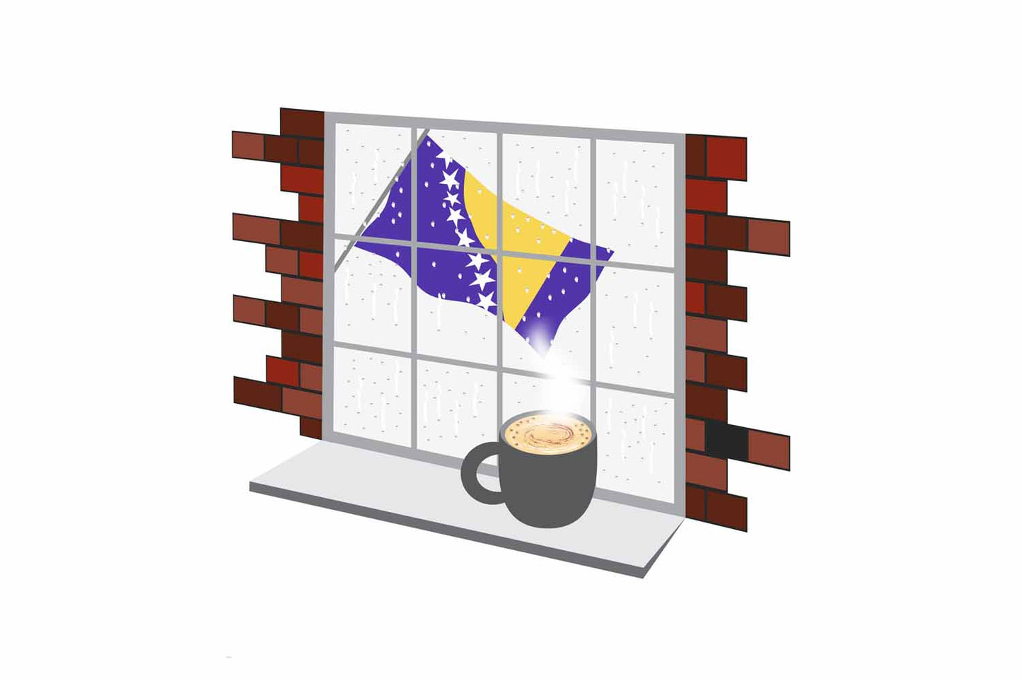 Bosnia and Herzegovina Coffee Rain Window Vector Illustration | Cozy Café Scene