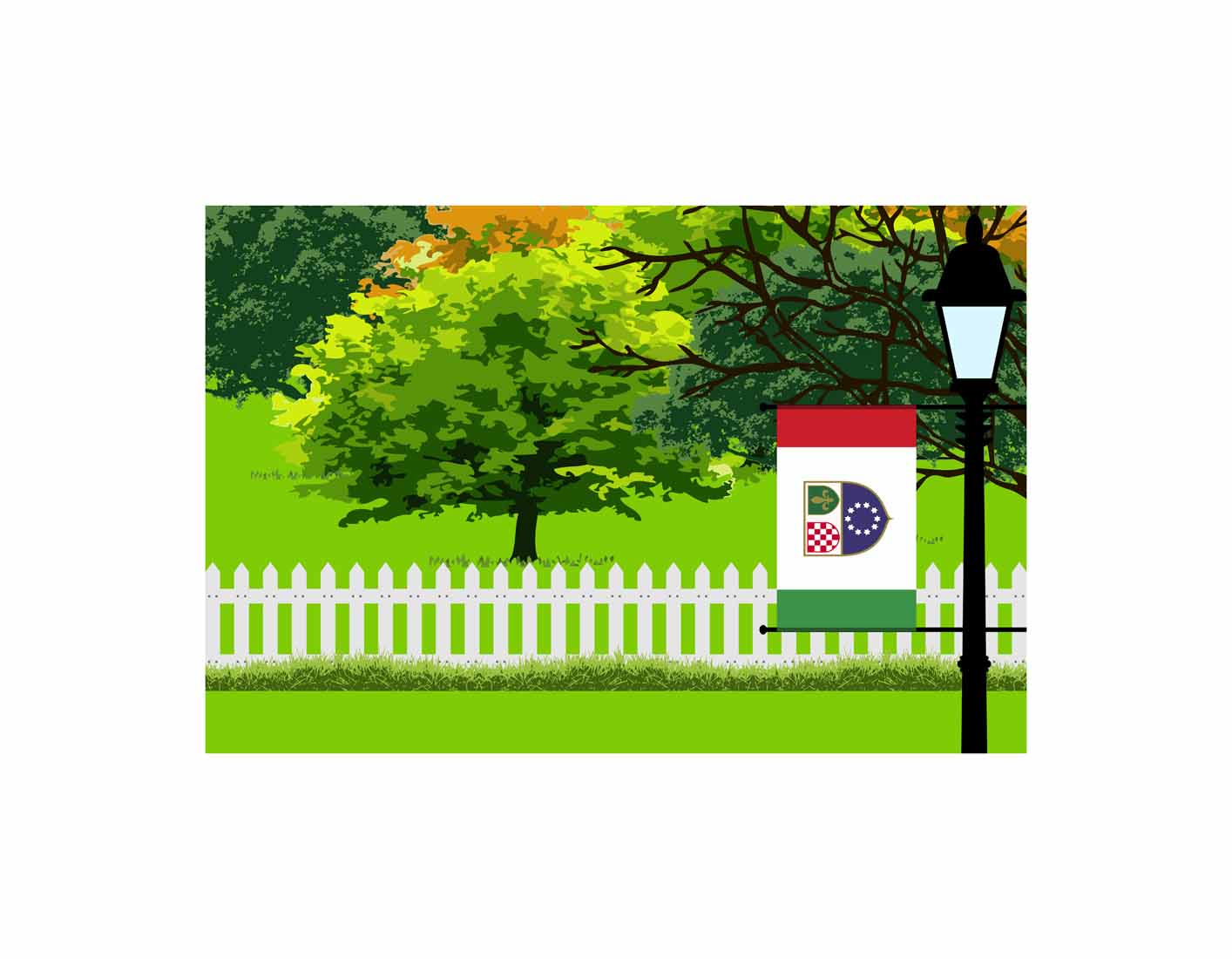 Bosnia and Herzegovina Federation of Home Town Trees Landscape Moon Night Vector Illustrations