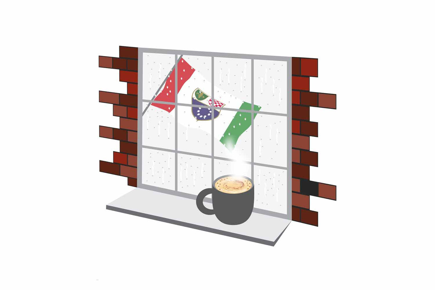 Bosnia and Herzegovina Federation of Coffee Rain Window Vector Illustration | Cozy Café Scene