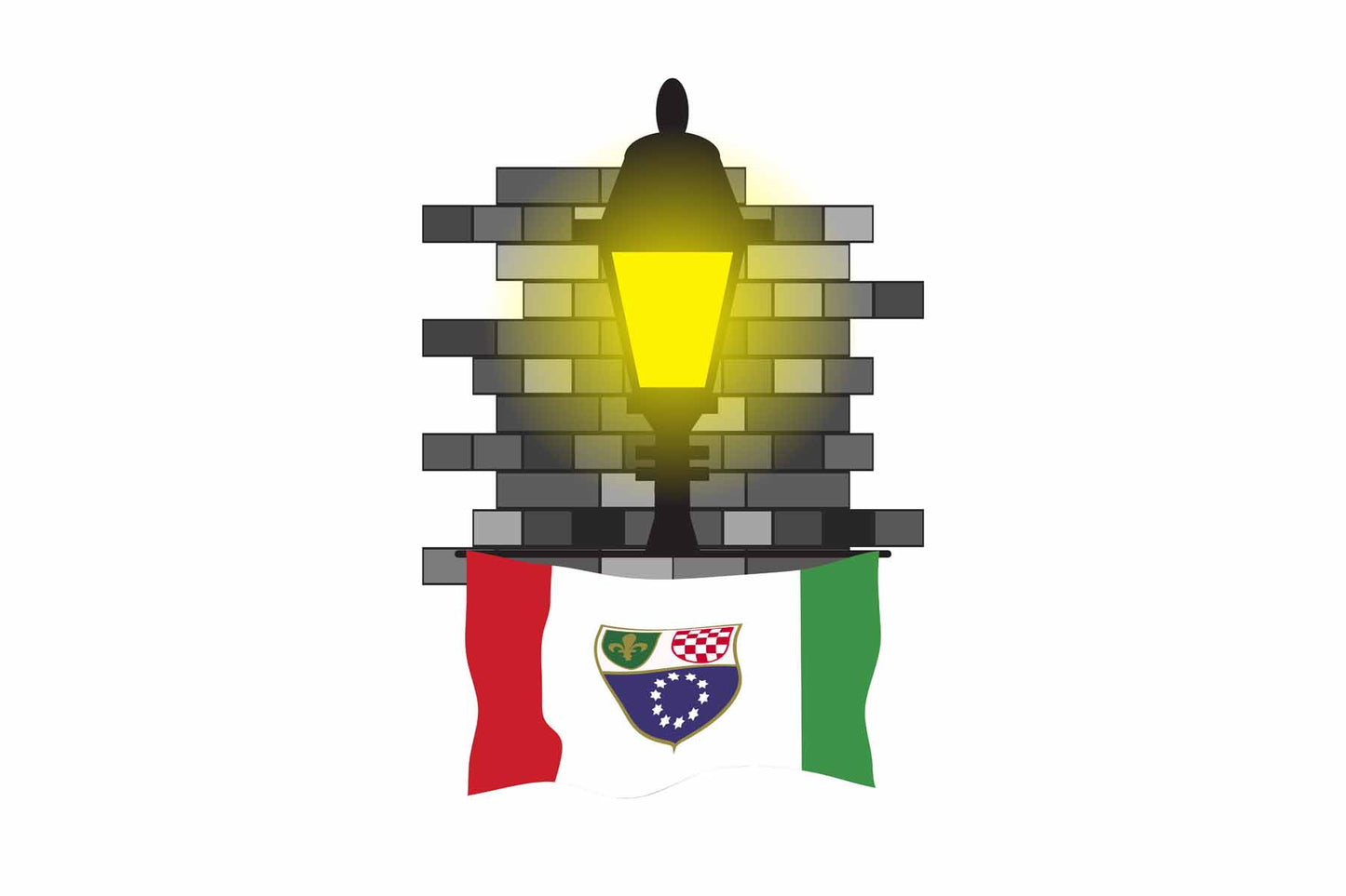 Bosnia and Herzegovina Federation of World Street Lamp Bricks Dark Night Vector Illustrations | Moonlit Urban Landscape Collection
