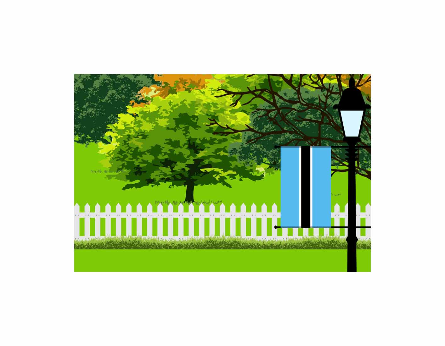 Botswana Home Town Trees Landscape Moon Night Vector Illustrations