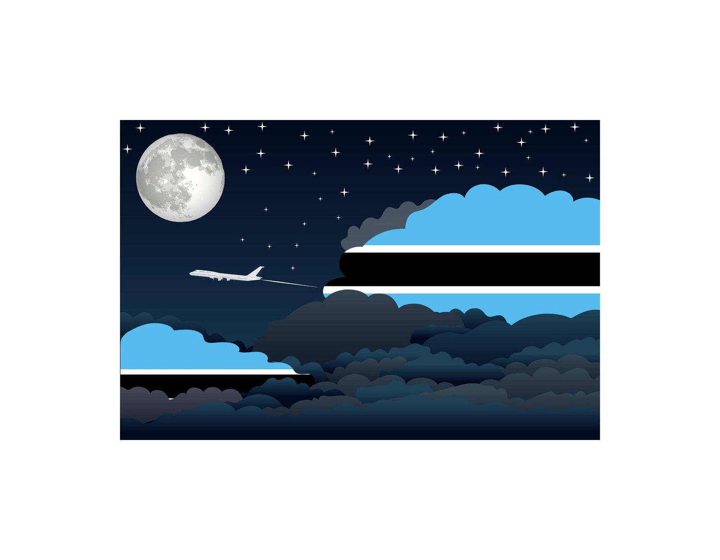 Botswana Airplane Night Clouds Vector Illustrations | Aviation Night Sky Collection