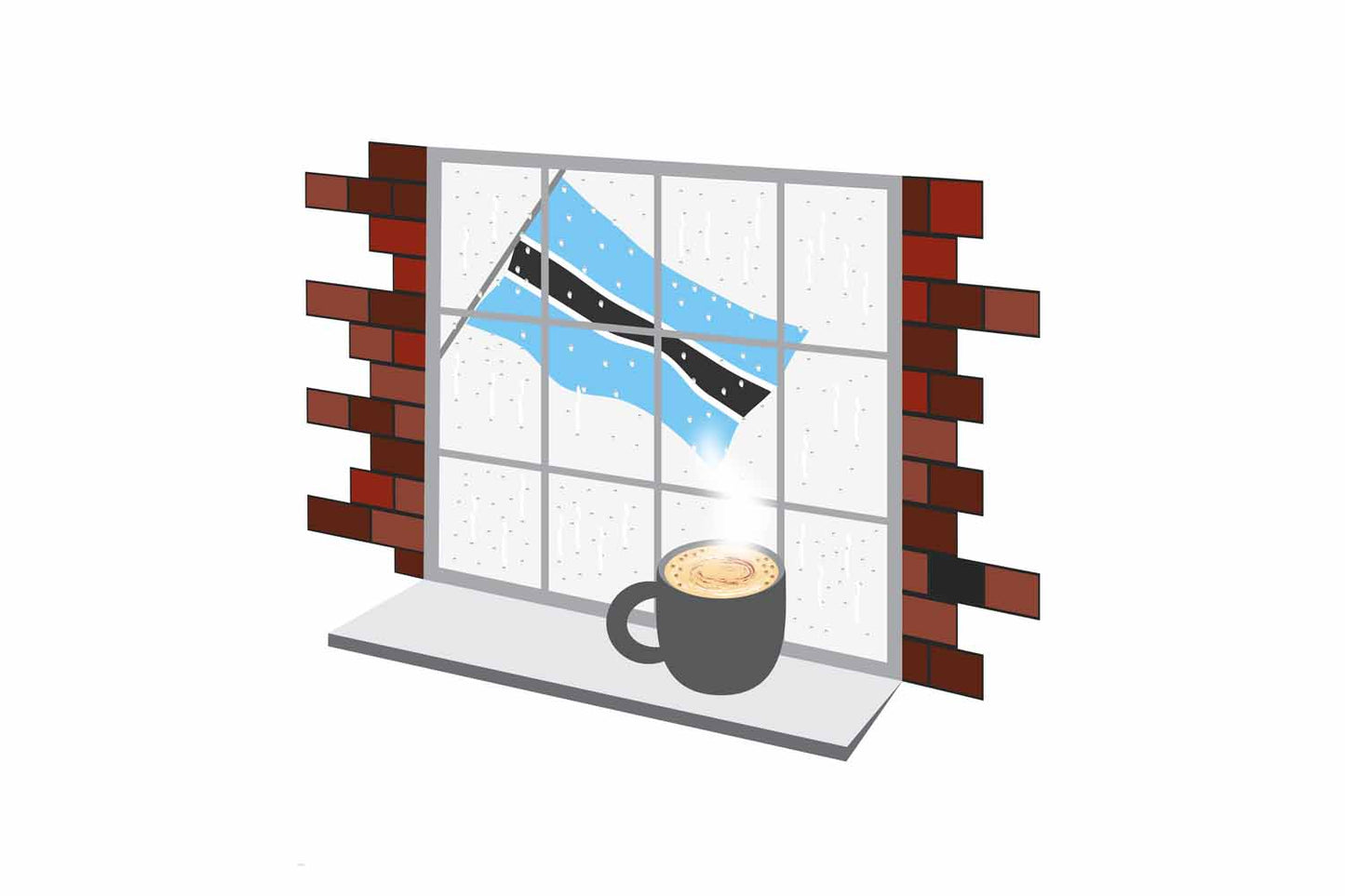 Botswana Coffee Rain Window Vector Illustration | Cozy Café Scene