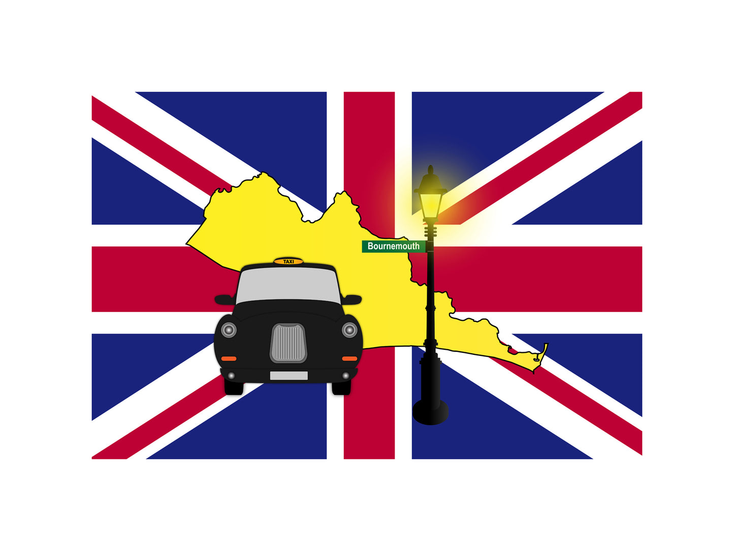 Bournemouth United Kingdom Black Taxi Vector Illustrations | Iconic London Taxi Collection