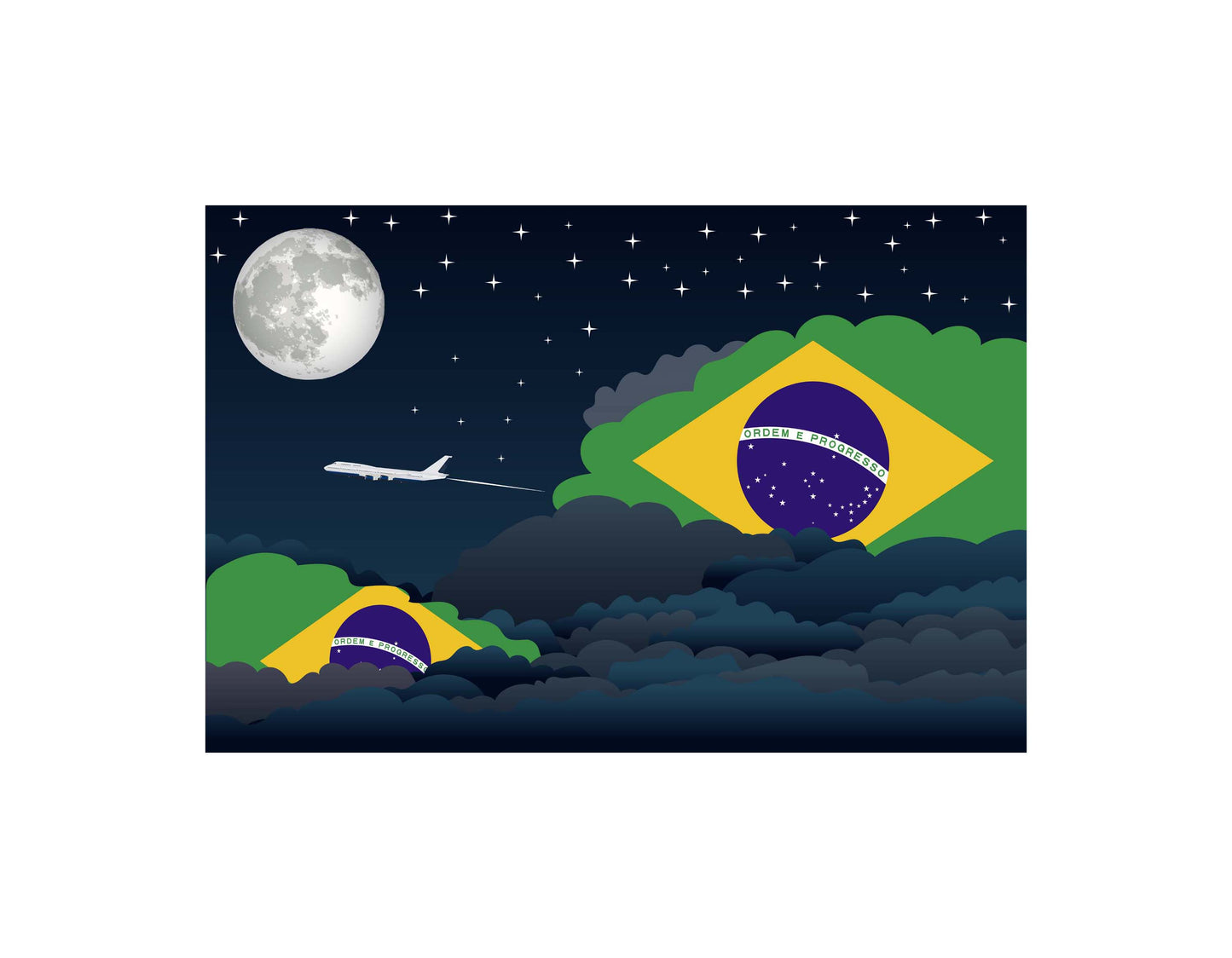 Brazil Airplane Night Clouds Vector Illustrations | Aviation Night Sky Collection