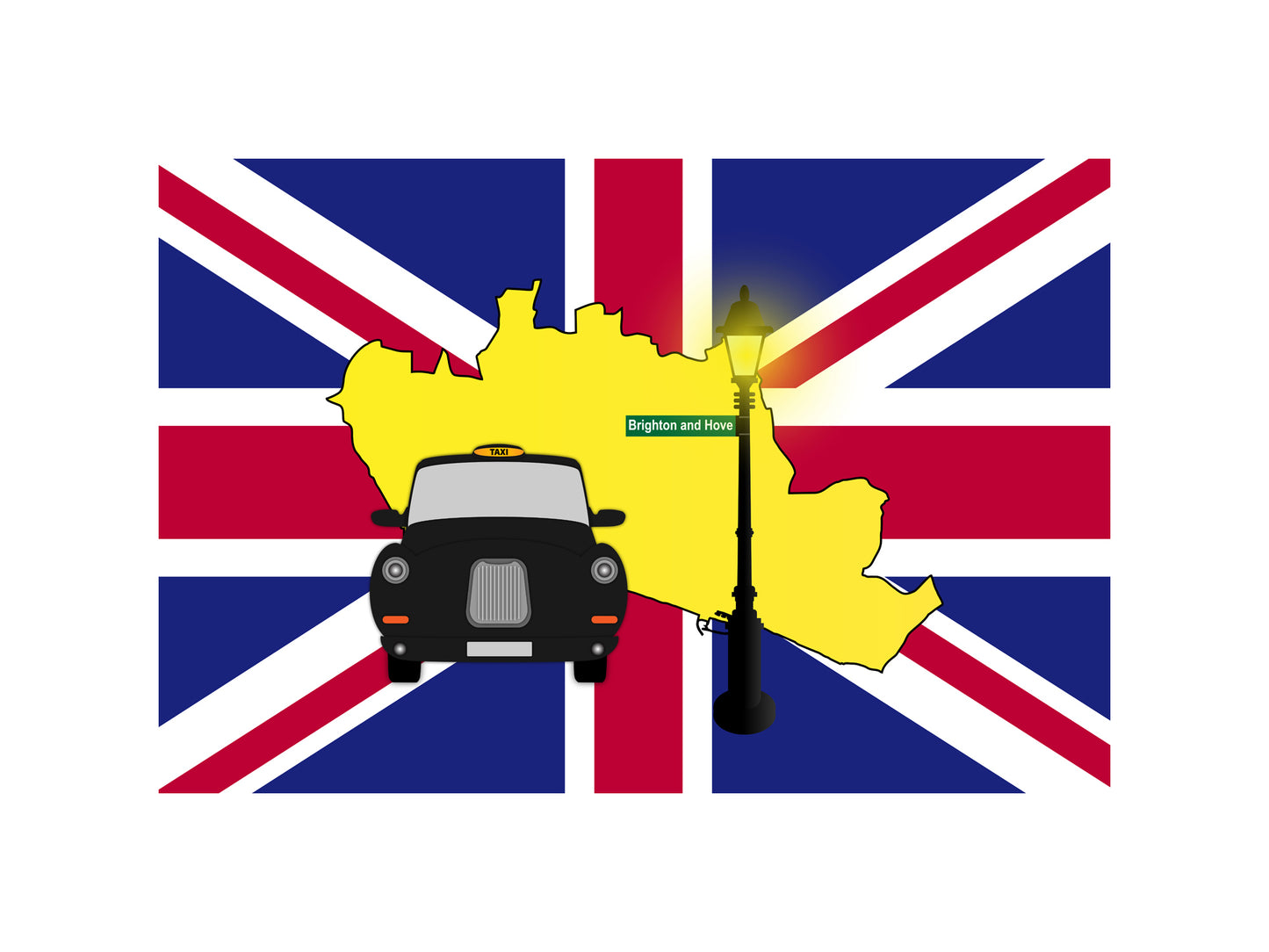 Brighton and Hove United Kingdom Black Taxi Vector Illustrations | Iconic London Taxi Collection