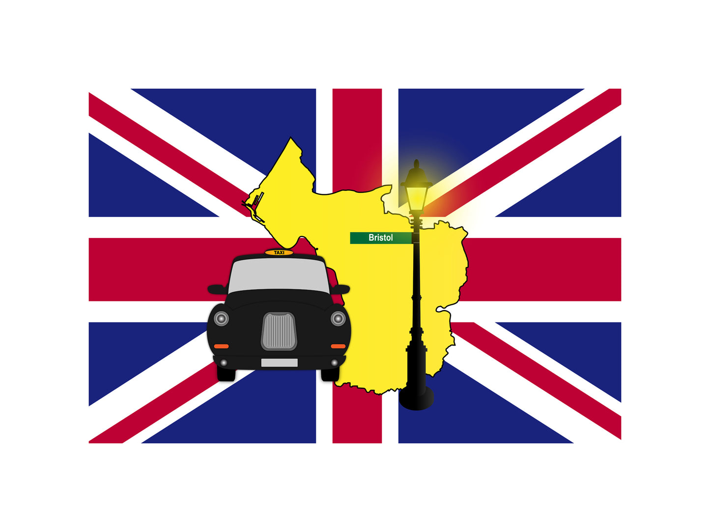Bristol United Kingdom Black Taxi Vector Illustrations | Iconic London Taxi Collection